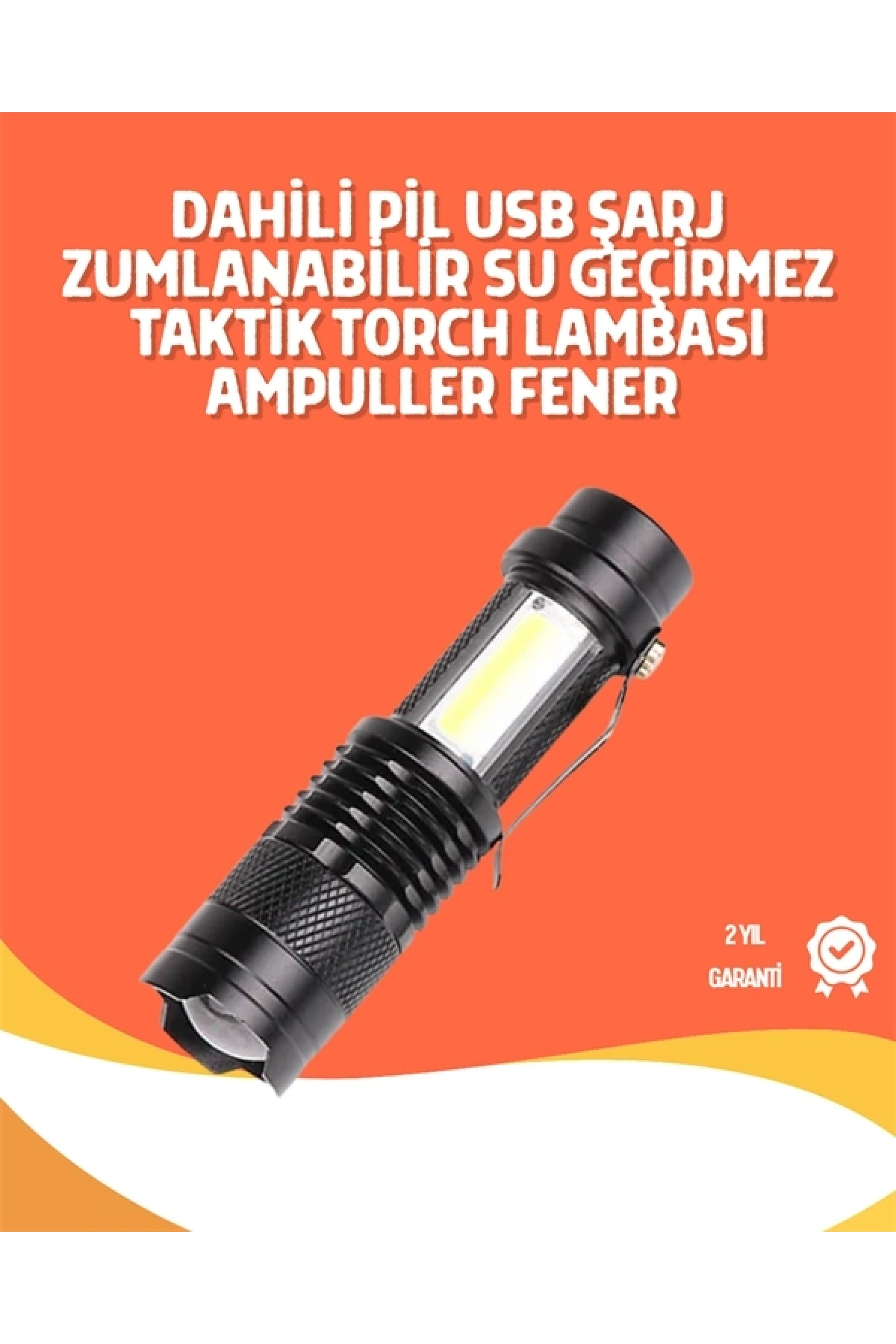 Şarjlı LED El Feneri - 14500 Pil Dahil, 4 Işık Modu, Mini Boy