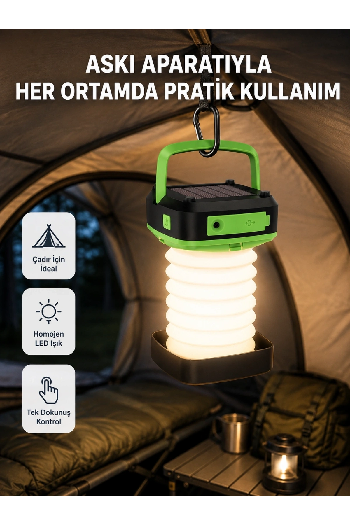 Şarjlı LED Lamba – Dokunmatik Sensörlü, 3 Kademeli Parlaklık
