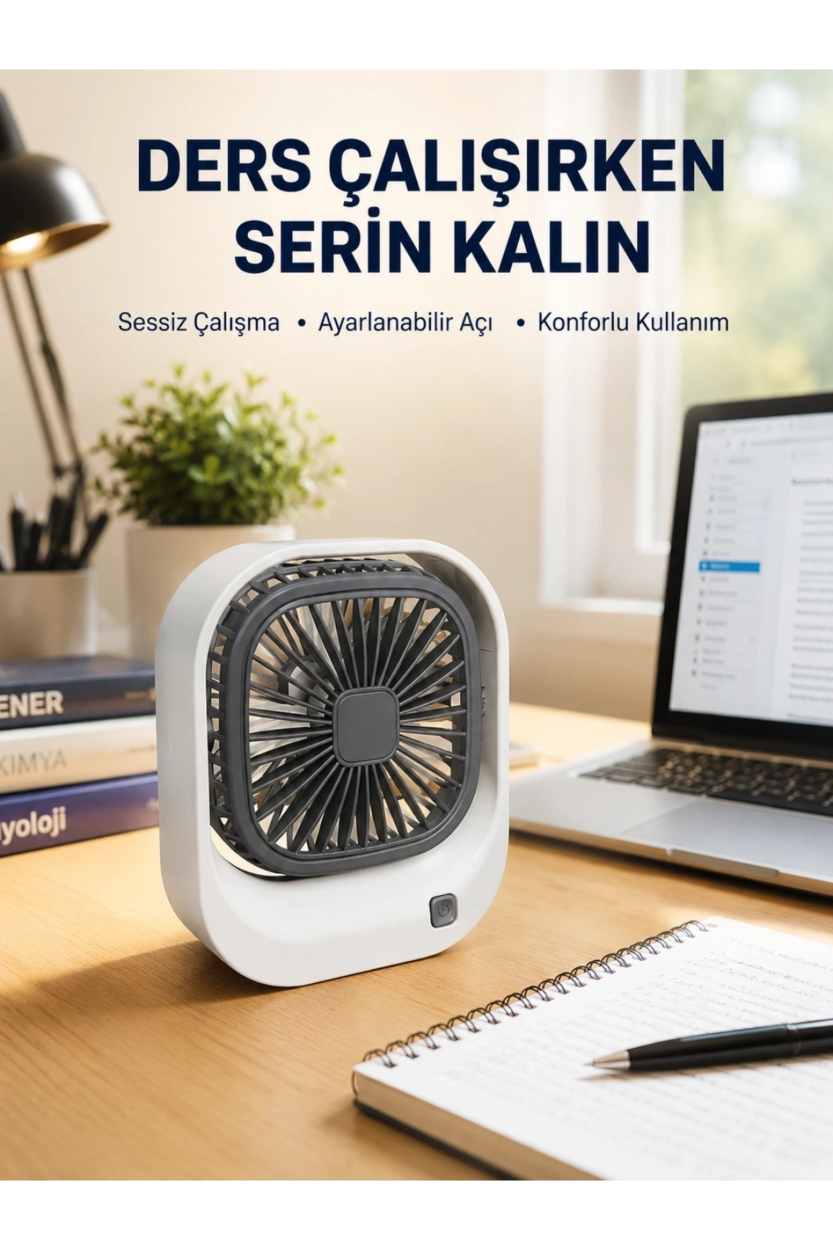 Şarjlı Masaüstü Fan 3 Kademeli Güçlü Hava Akışı
