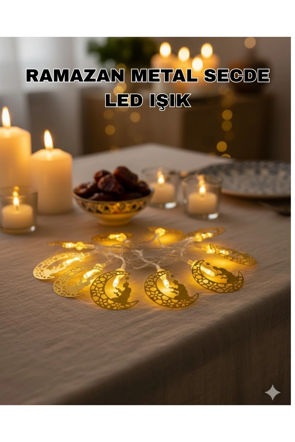 Secde Eden Adam Figürlü Ay Tasarımlı Ramazan LED Işık