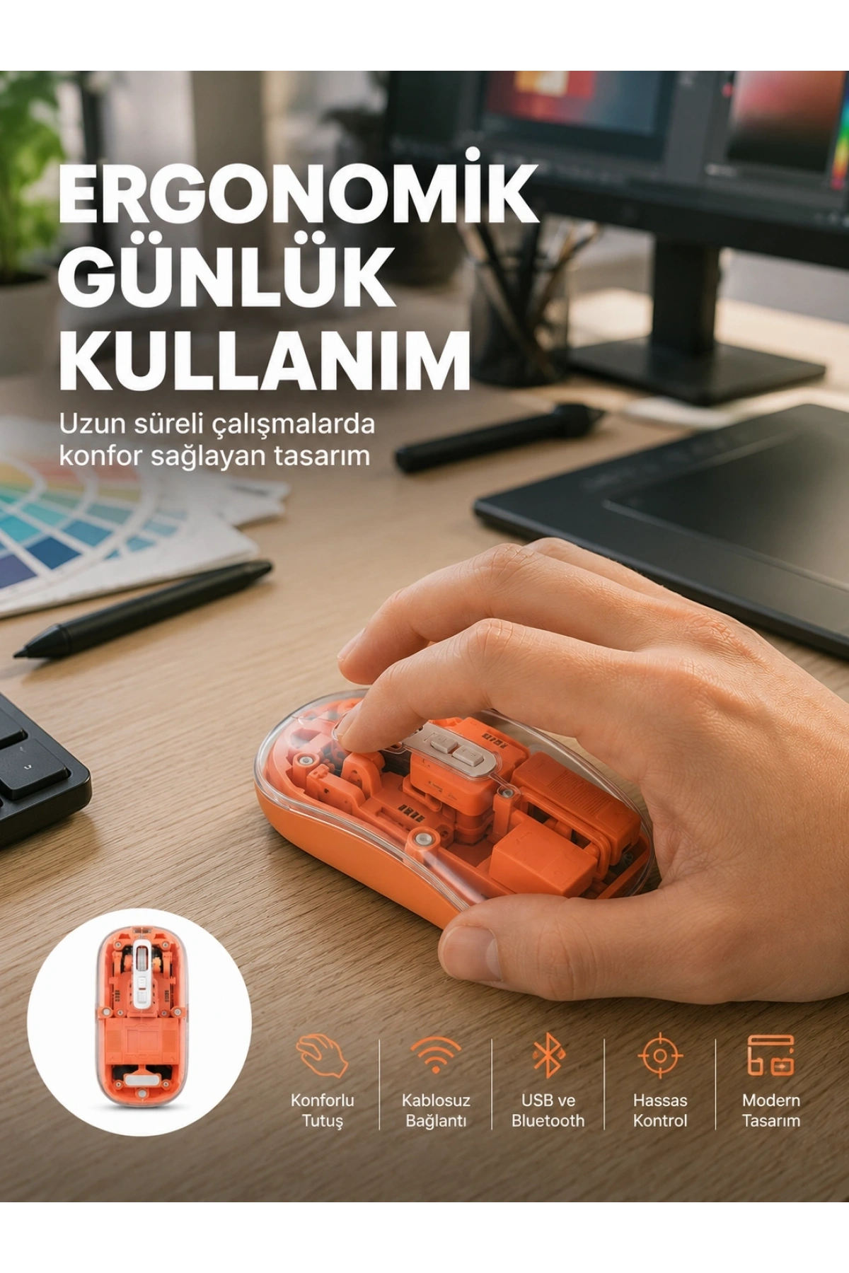 Şeffaf Kablosuz Mouse Bluetooth Bağlantılı Sessiz Tıklama Yeni Nesil
