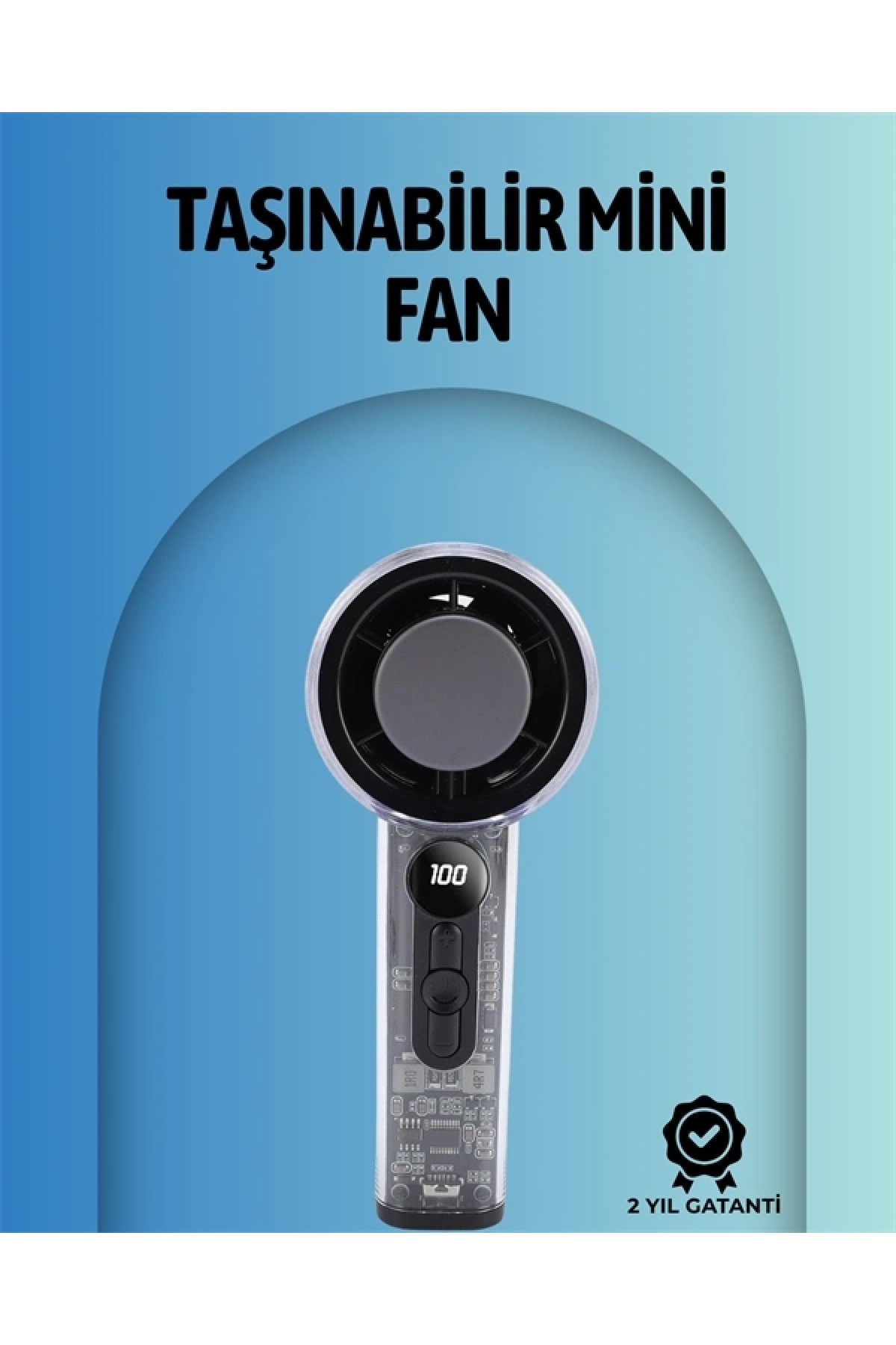 Şeffaf Kasa El Fanı | 5V 2A | 100 Kademeli Hava Akışı | Type-C Girişli