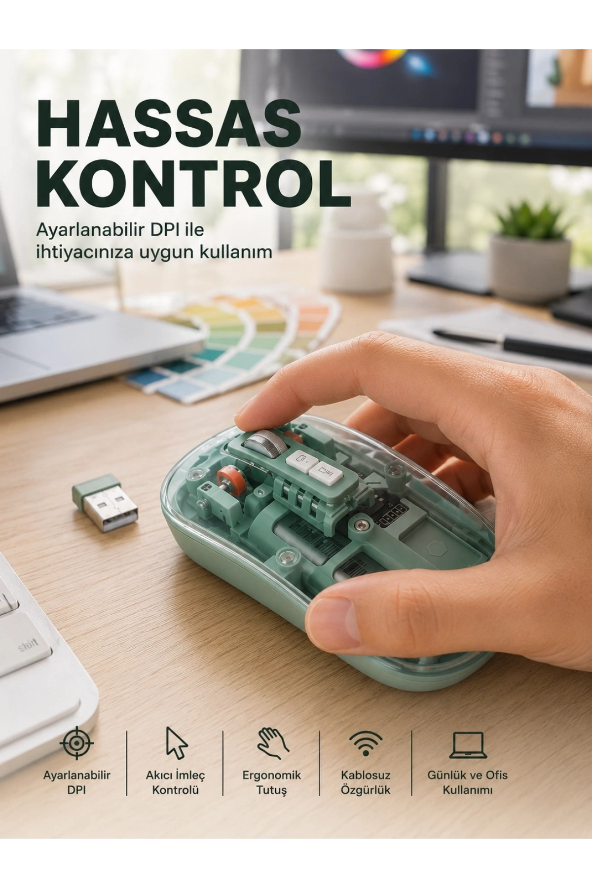 Şeffaf Tasarımlı Bluetooth Kablosuz Mouse Pilli Kullanım Yeni Nesil