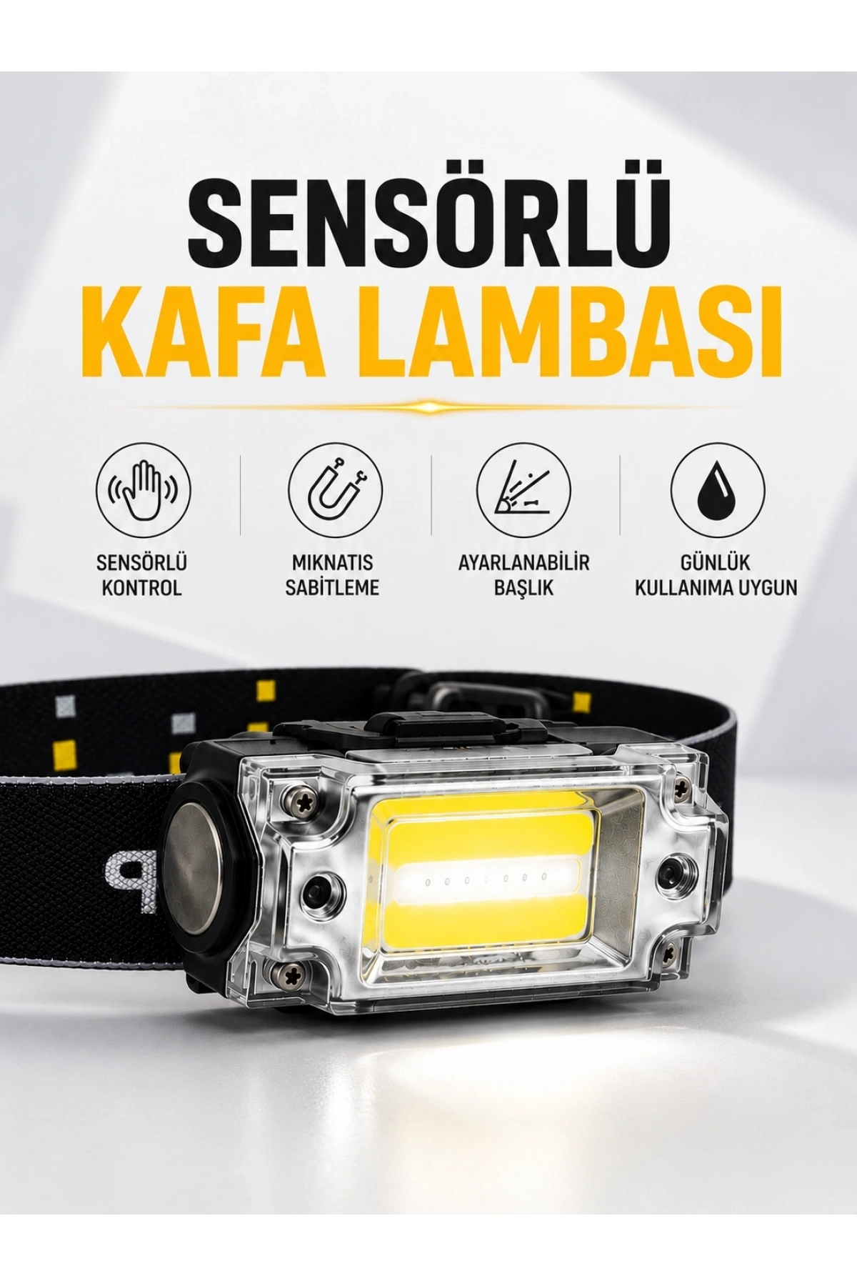 Sensör Kontrollü Şarjlı Beyaz LED Kafa Lambası ve El Feneri