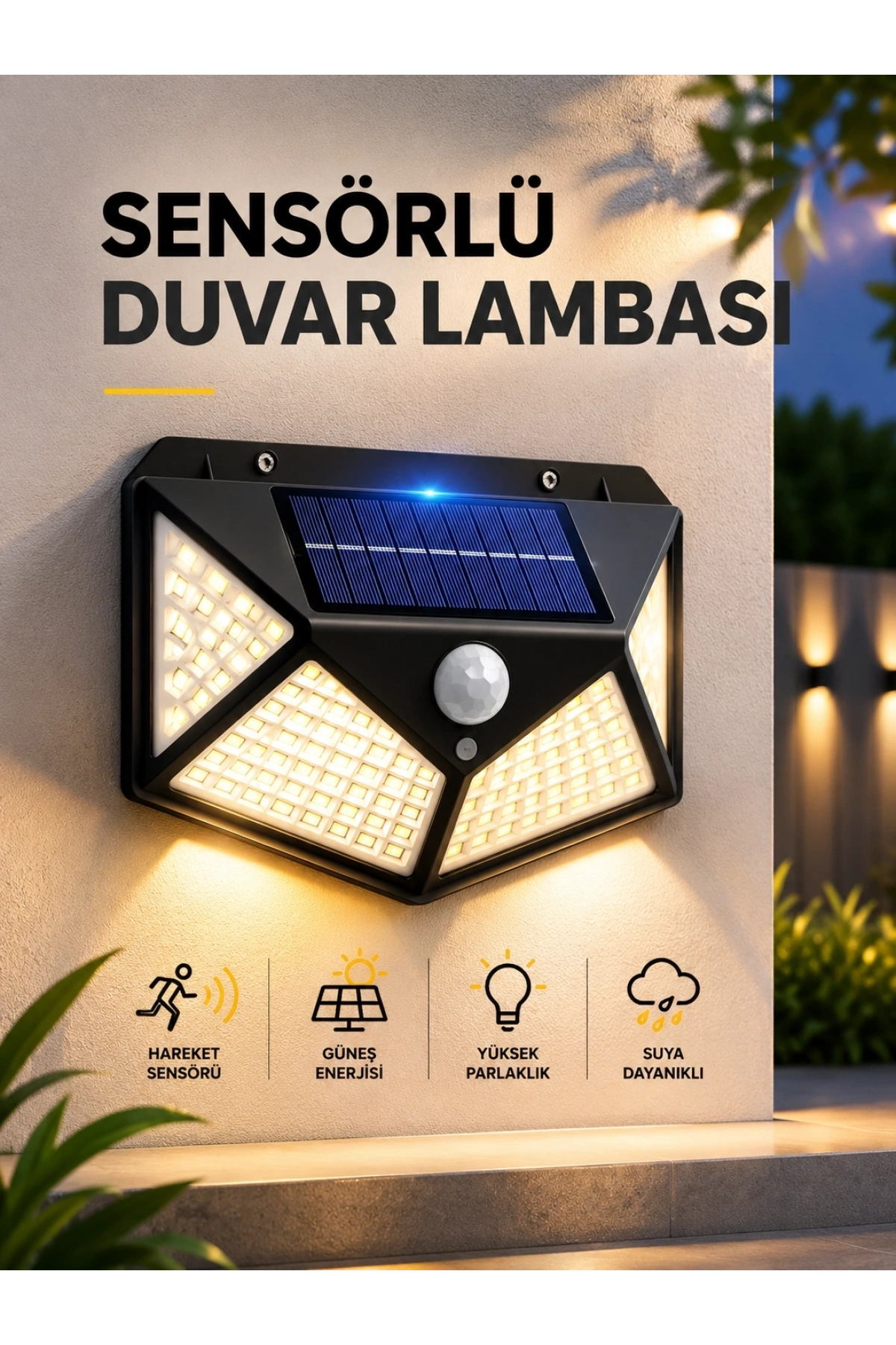 SENSÖRLÜ GÜNEŞ ENERJİLİ DUVAR LAMBASI