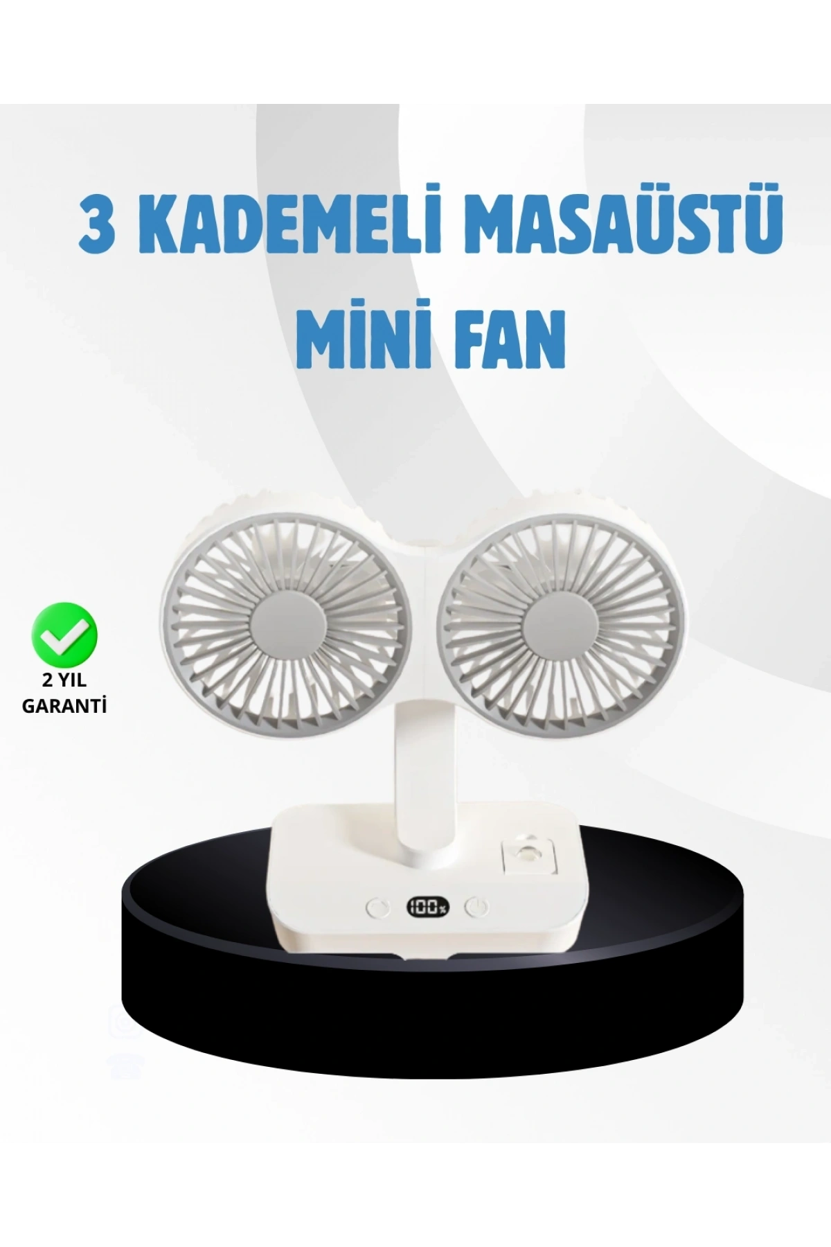 Sessiz Çalışan USB Şarjlı Çift Kafalı Masaüstü Fan – Ev ve Ofis İçin
