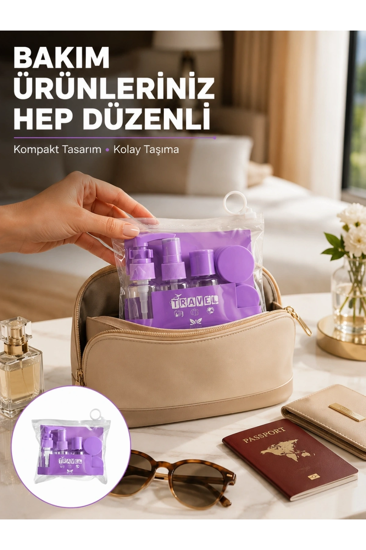 Seyahat Bakım Seti 5 Parça Sızdırmaz Şeffaf Kapaklı 30ml