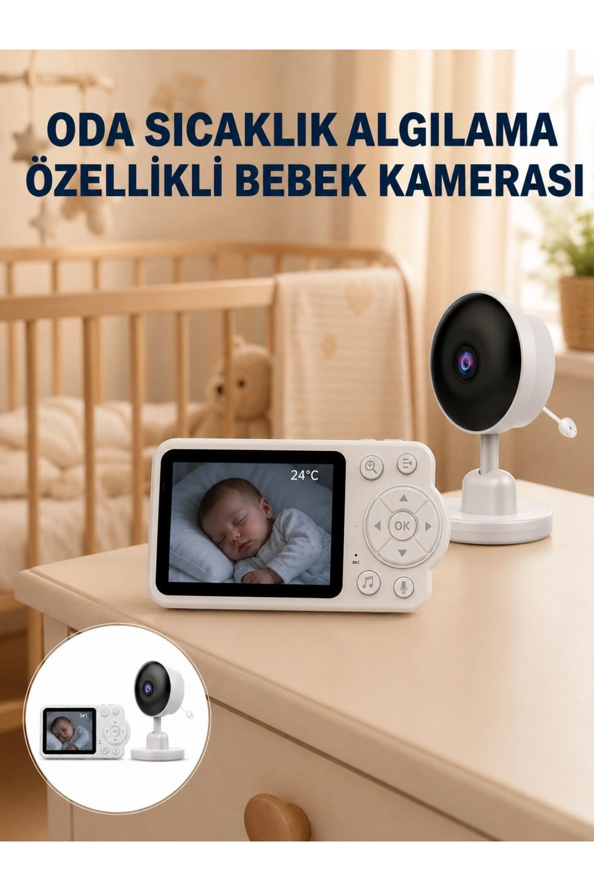 Sıcaklık Sensörlü Güvenli Bebek Kamerası İki Yönlü Ses Yeni Nesil