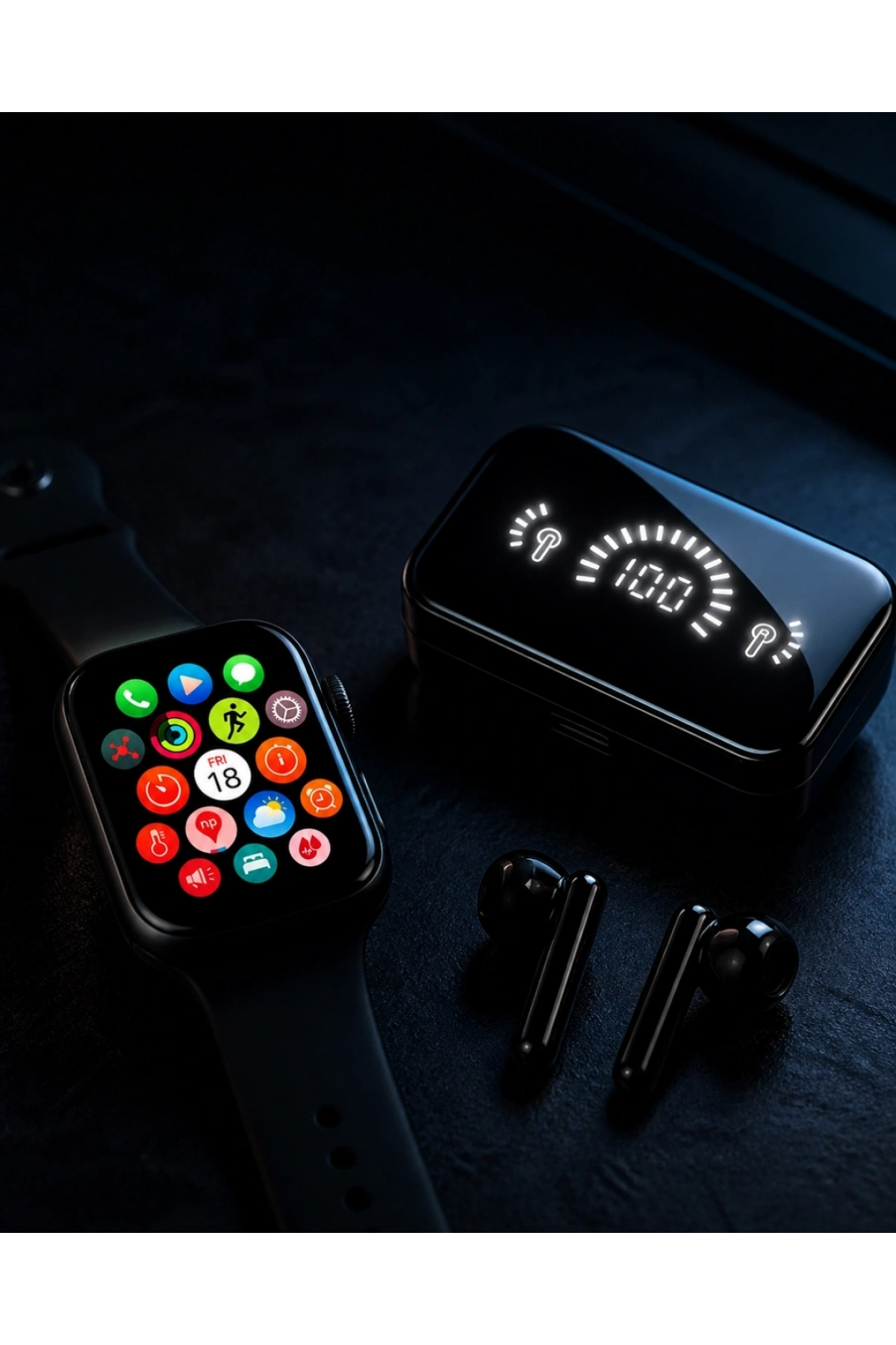 Şık Tasarımlı Akıllı Saat ve Bluetooth Kulaklık Seti Suya Dayanıklı ve Çok Fonksiyonlu