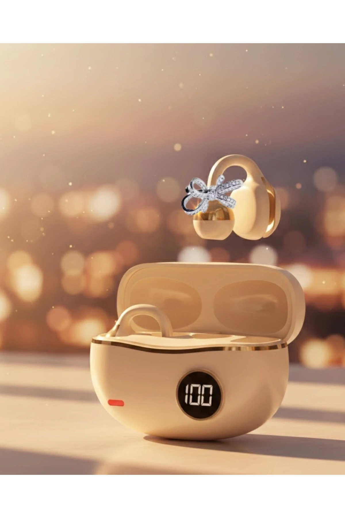 Şık ve Taşınabilir Bluetooth Kulaklık Gün Boyu Kullanım 2 Kurdele Küpe Hediyeli