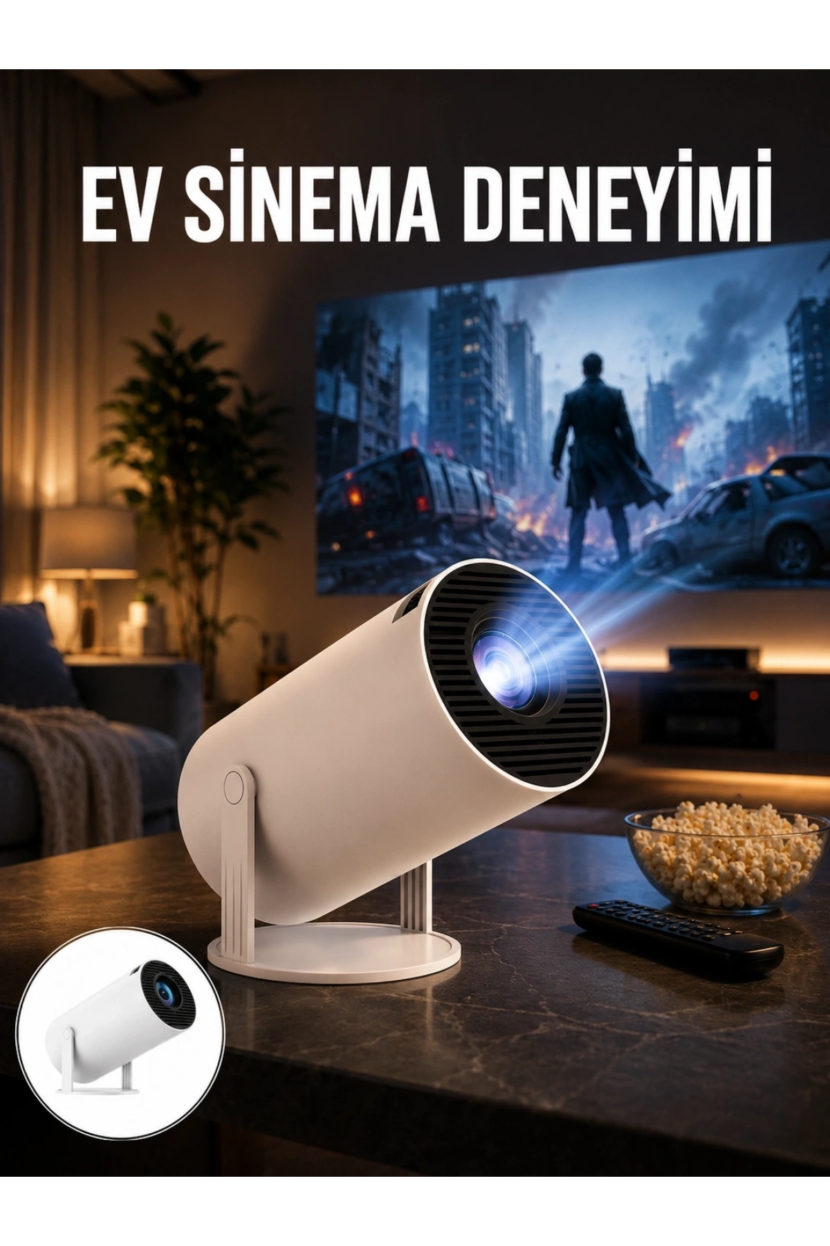 Sinema Projektörü Android HDMI USB WİFİ Ses Çıkışlı Ayaklı Projeksiyon Taşınabilir Yeni Nesil