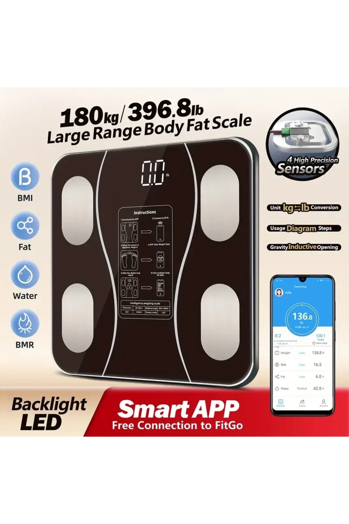 Siyah Akıllı Dijital Baskül FS-550 (5047)