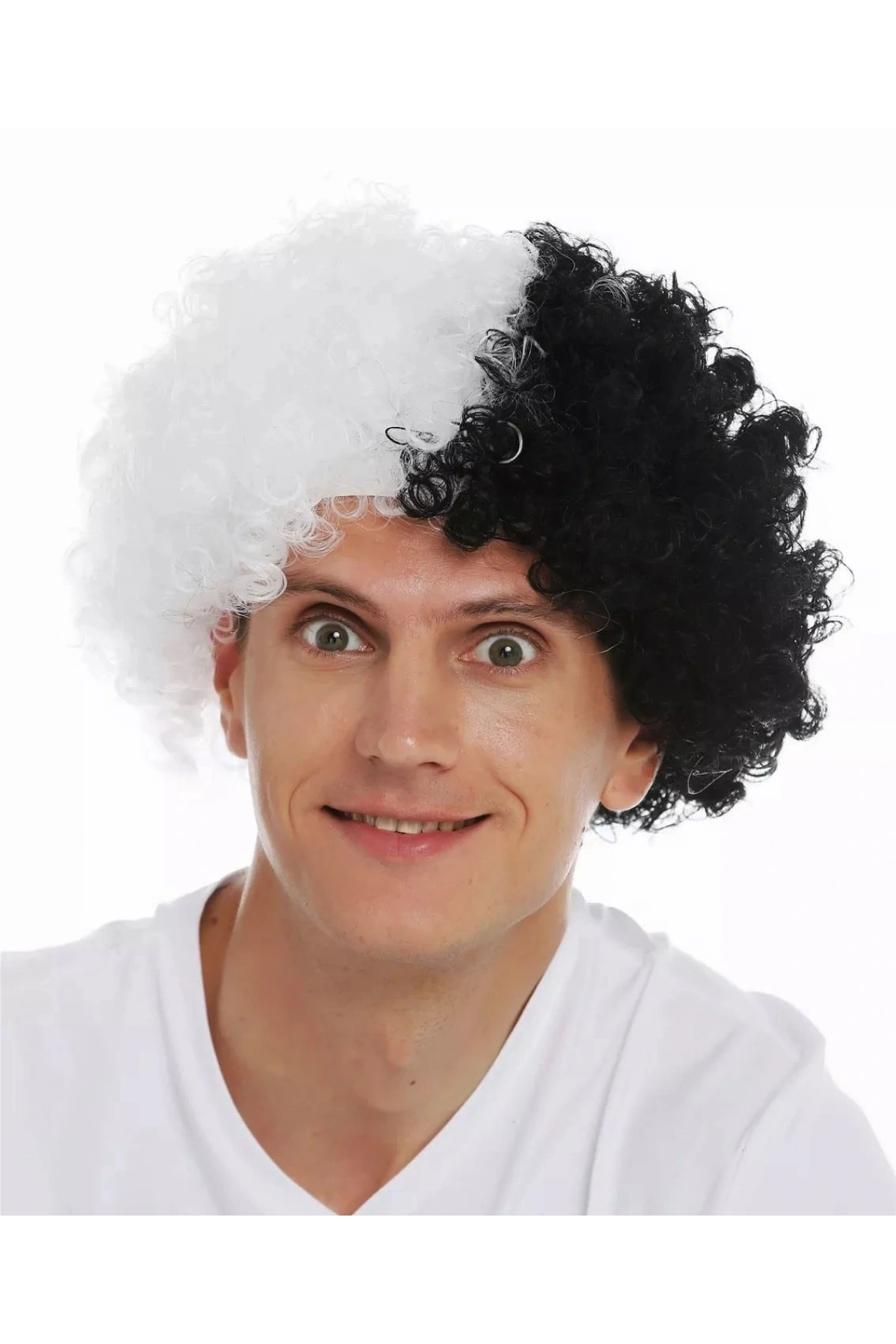 Siyah Beyaz Kıvırcık Afro Bonus Peruk Taraftar Bonus Saç (5047)