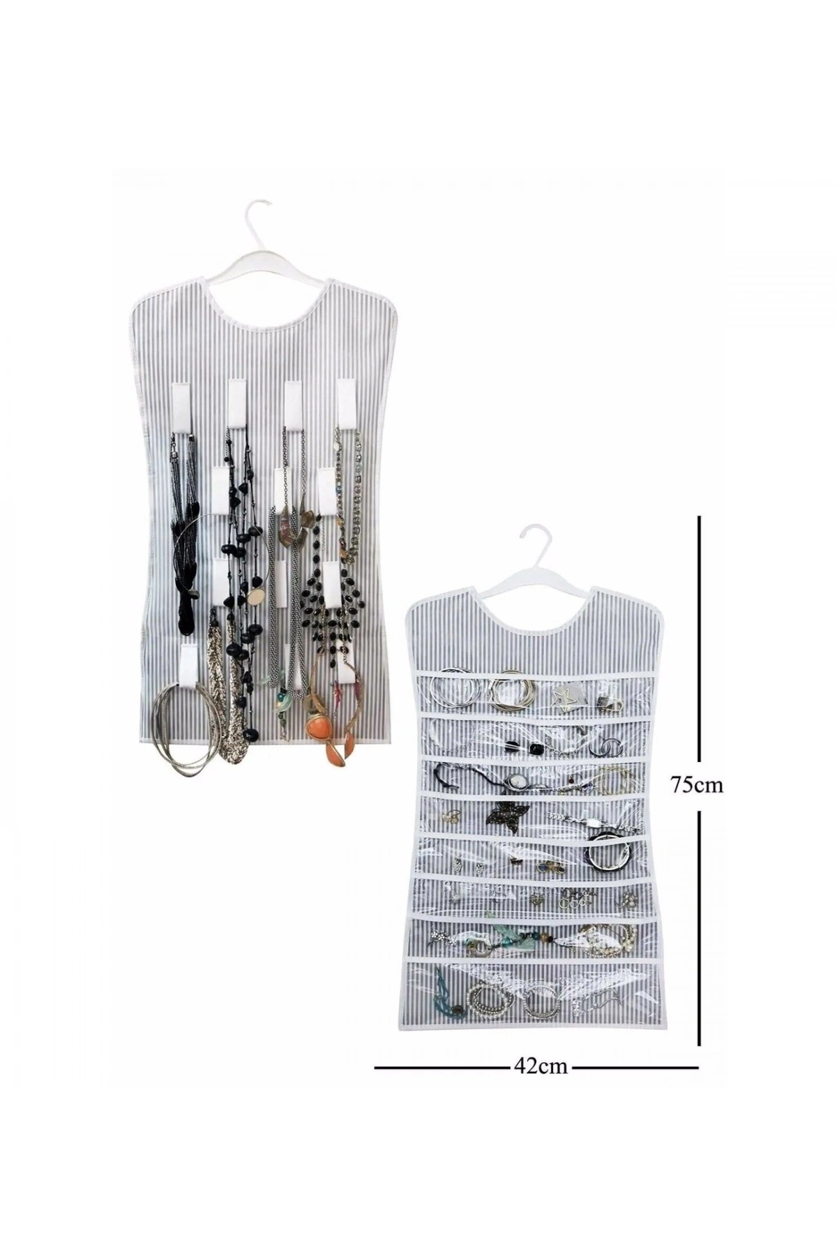 Siyah Çizgili Elbise Şeklinde Çift Taraflı Takı Organizeri