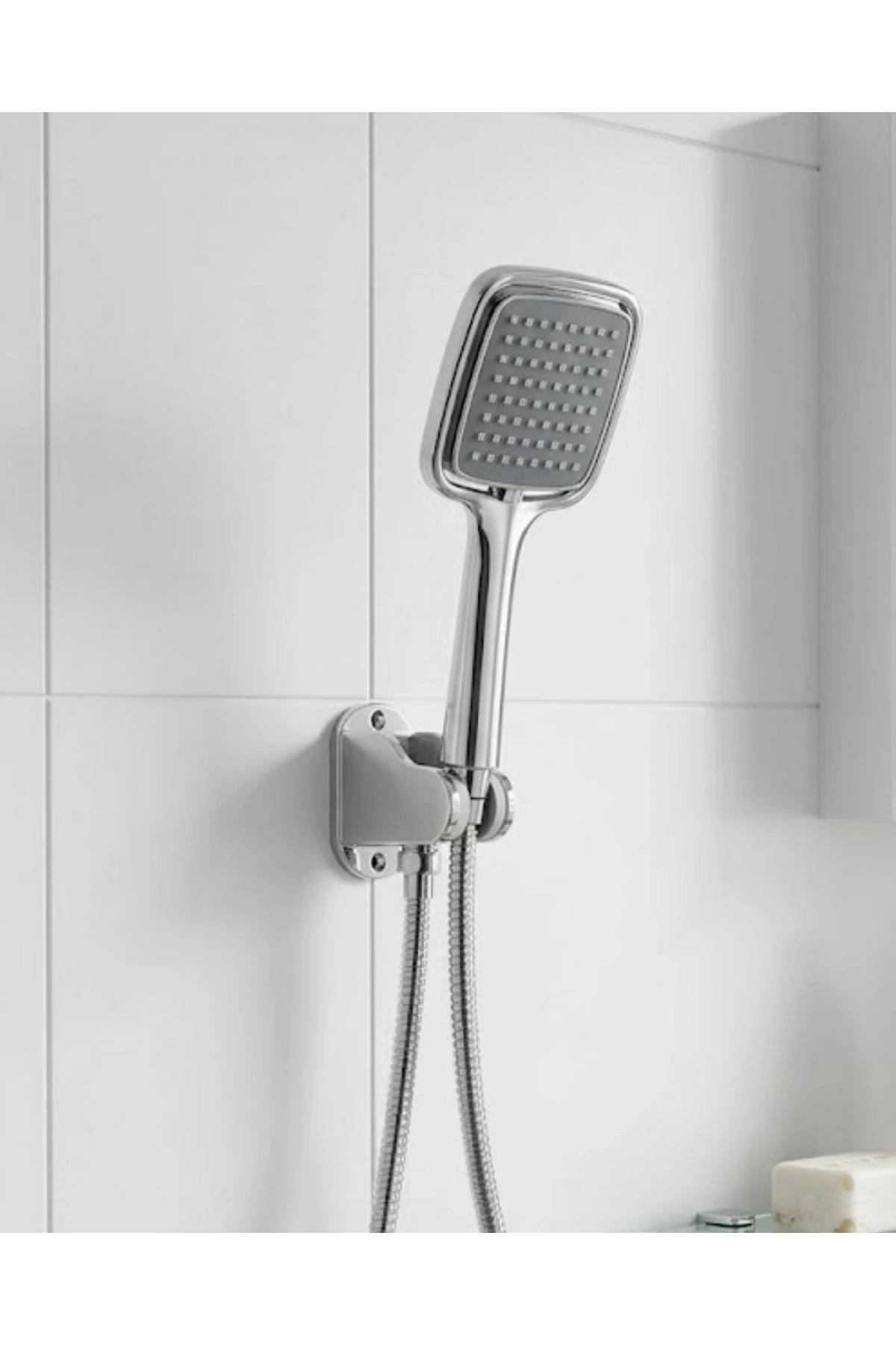 Siyah Duş Seti El Duşu Başlığı Spiral Hortum ve Duvar Askısı Banyo Duş Seti