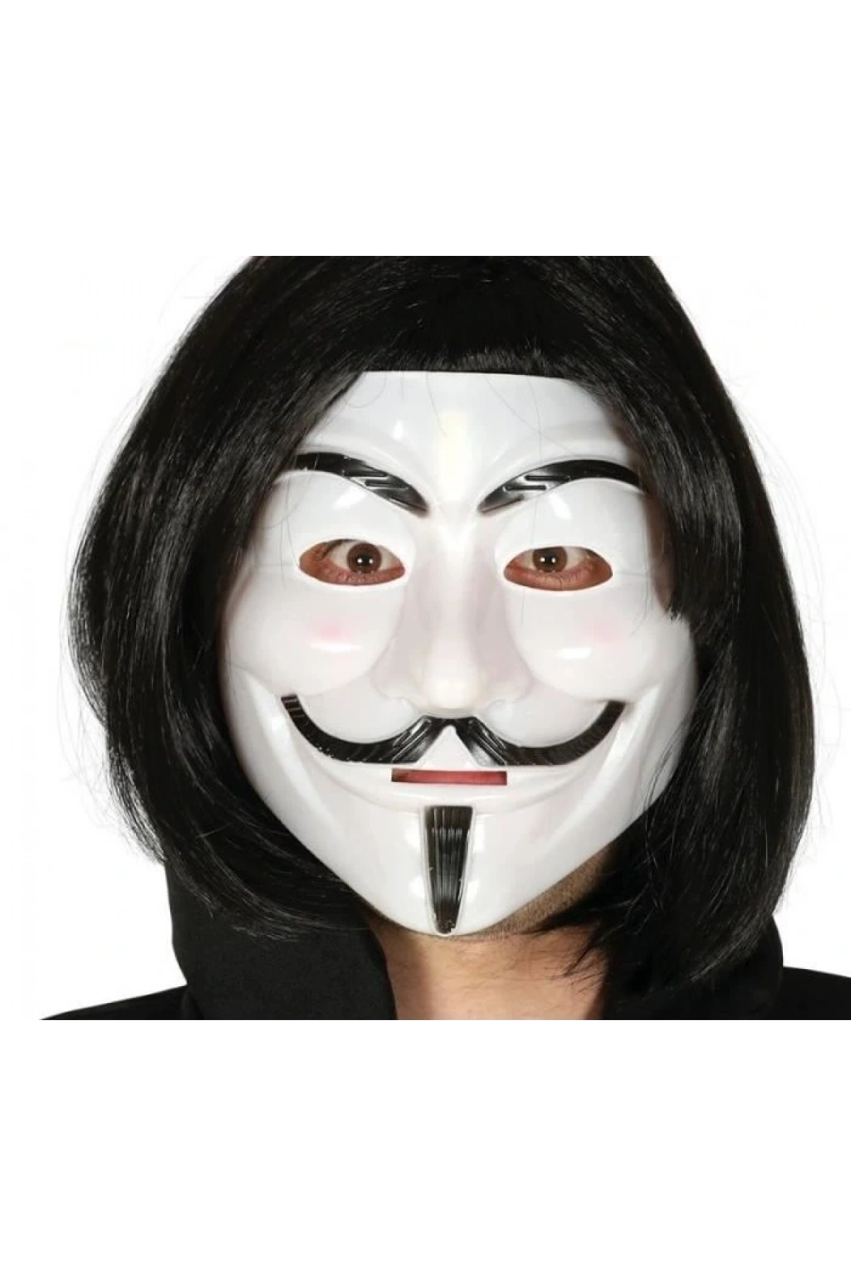 Siyah Renk Takma Kısa Saç ve V For Vendetta Maskesi Anonymous Maskesi (5047)