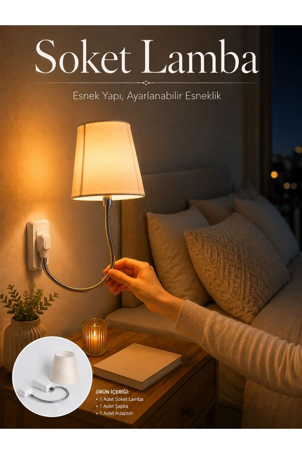 Soket Lamba Yatak Başı Işığı Ayarlanabilir Boyunlu