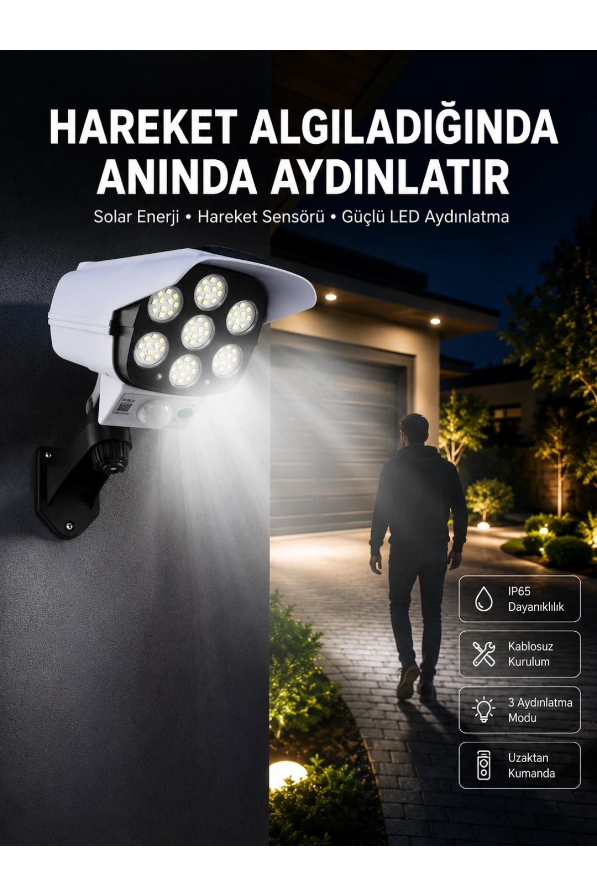Solar Bahçe Lambası Uzaktan Kumandalı Kamera Görünümlü Hareket Sensörlü