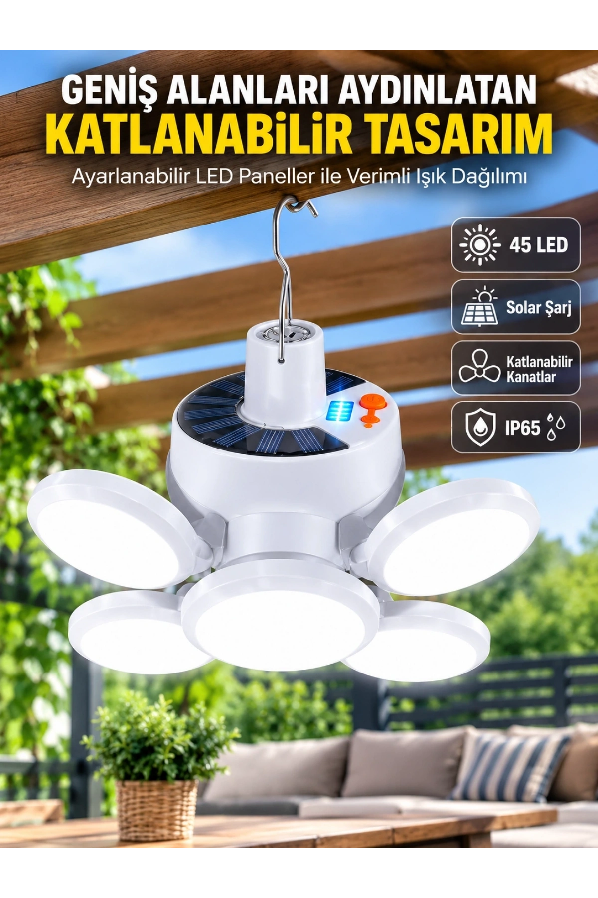 Solar Enerjili Katlanabilir Led Kamp ve Bahçe Lambası