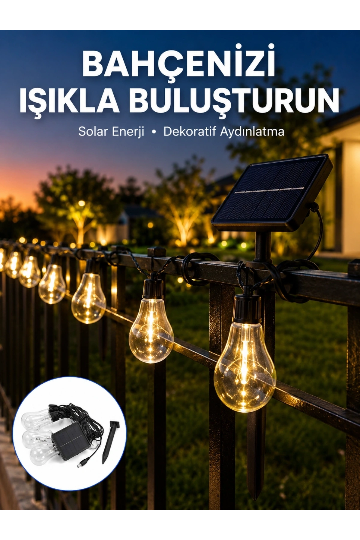 Solar LED Ampul Işık Dış Mekan Bahçe Pergola Balkon Dekoratif Aydınlatma