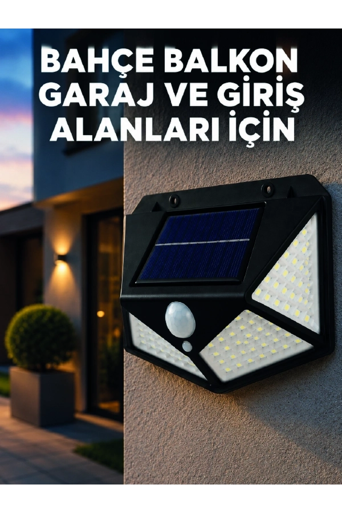 Solar LED Bahçe Aydınlatma Lambası 3 Işık Modlu Sensörlü Duvar Tipi Dış Mekan