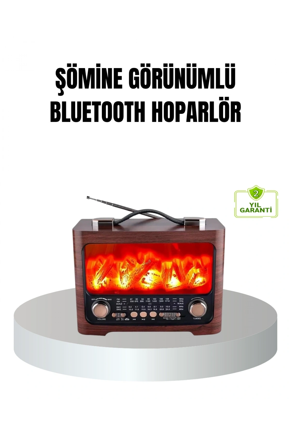 Solar Şarjlı Şömine Alev Efektli Bluetooth Hoparlör 7W Taşınabilir Ses Sistemi