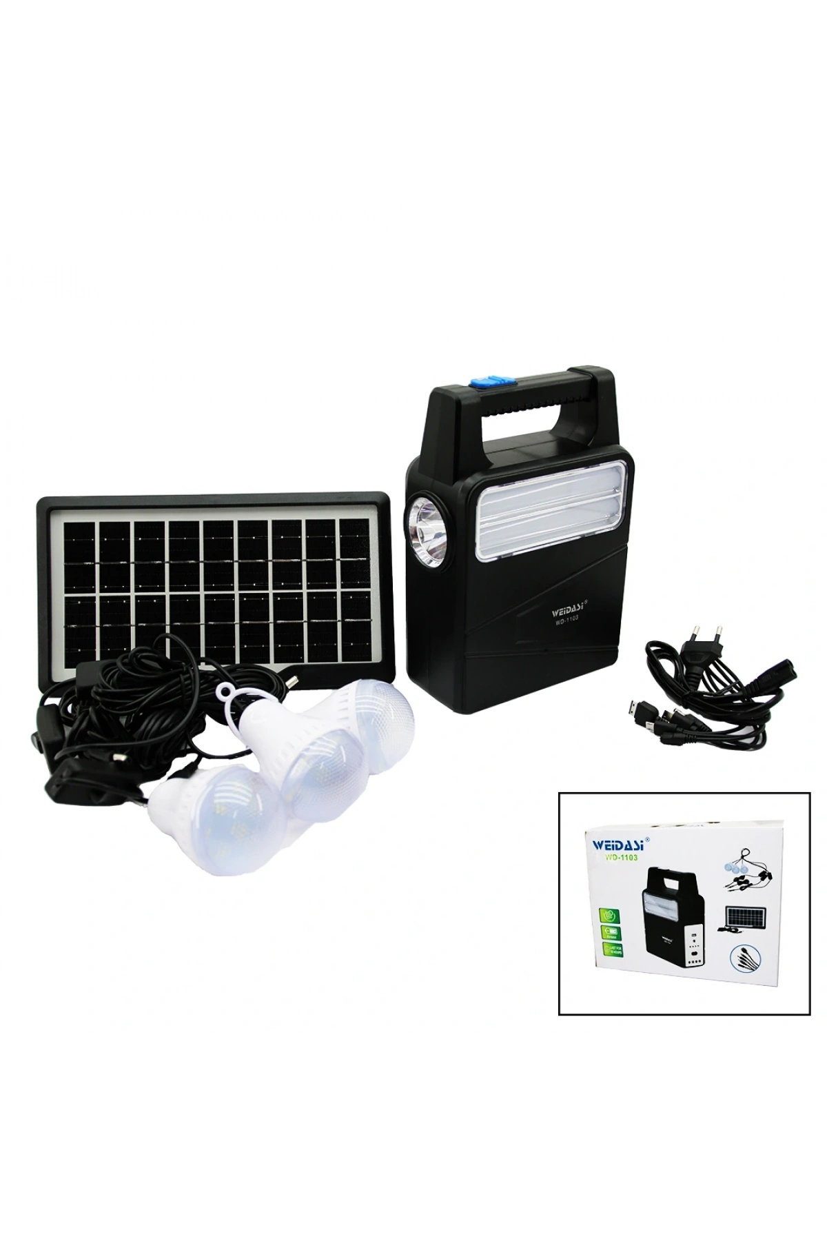 SOLAR SEYYAR PANELLİ - FİŞ ŞARJLI 2İN1 DİKEY MODEL EL FENERİ  - 3 PARÇA  AMPUL KABLOLU - POWERBANK (5047)