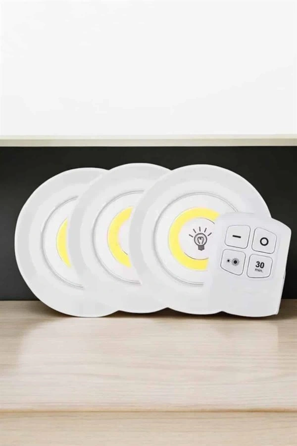 Spot Lamba Led Işık 3lü Uzaktan Kumandalı Pilli Yapışkanlı Kablosuz