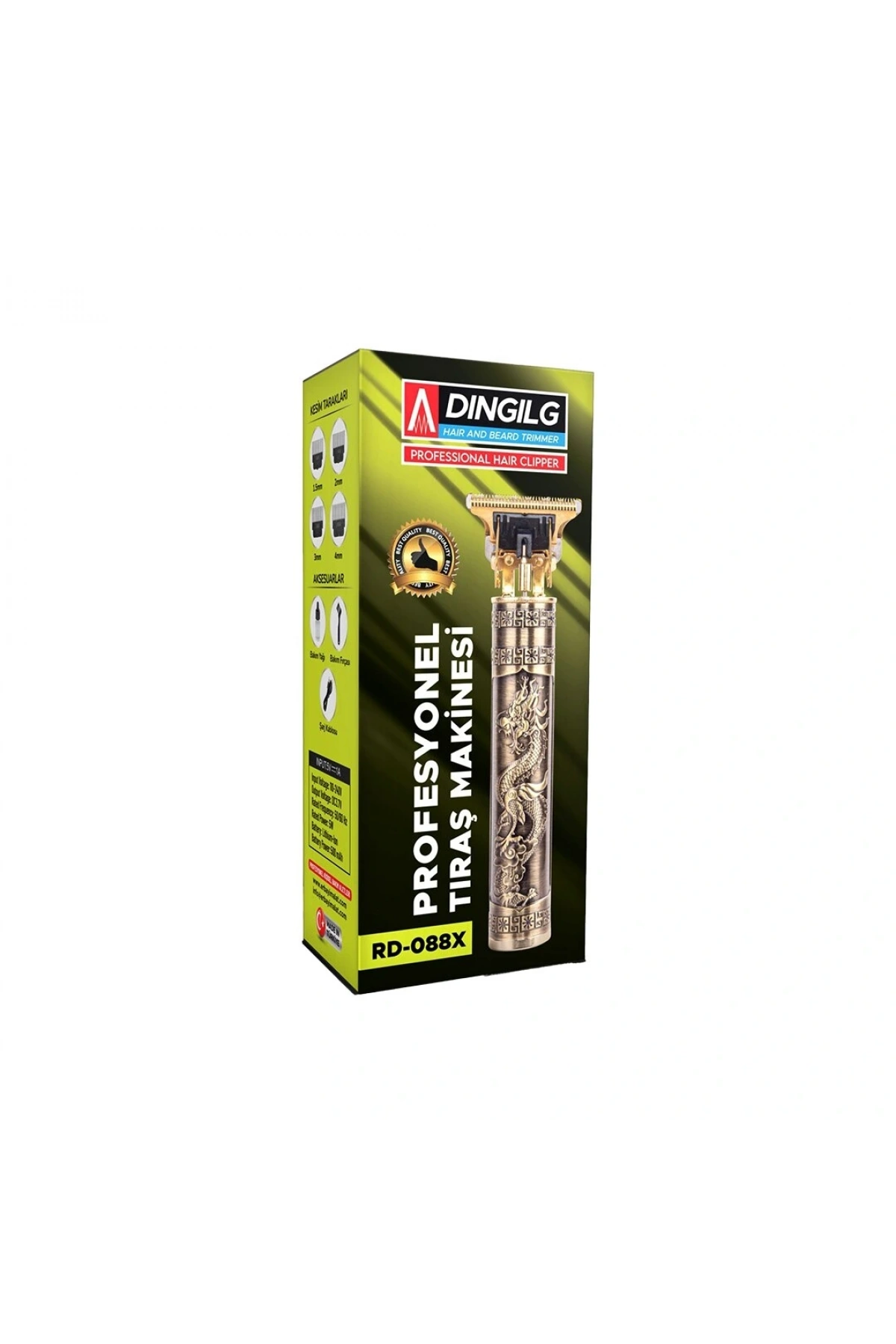 T BIÇAK  BASKILI PLASTİK GÖVDE  ENSE ÇİZİM - SAÇ SAKAL KESME TRAŞ MAKİNESİ USB ŞARJLI  RD-088X (5047)