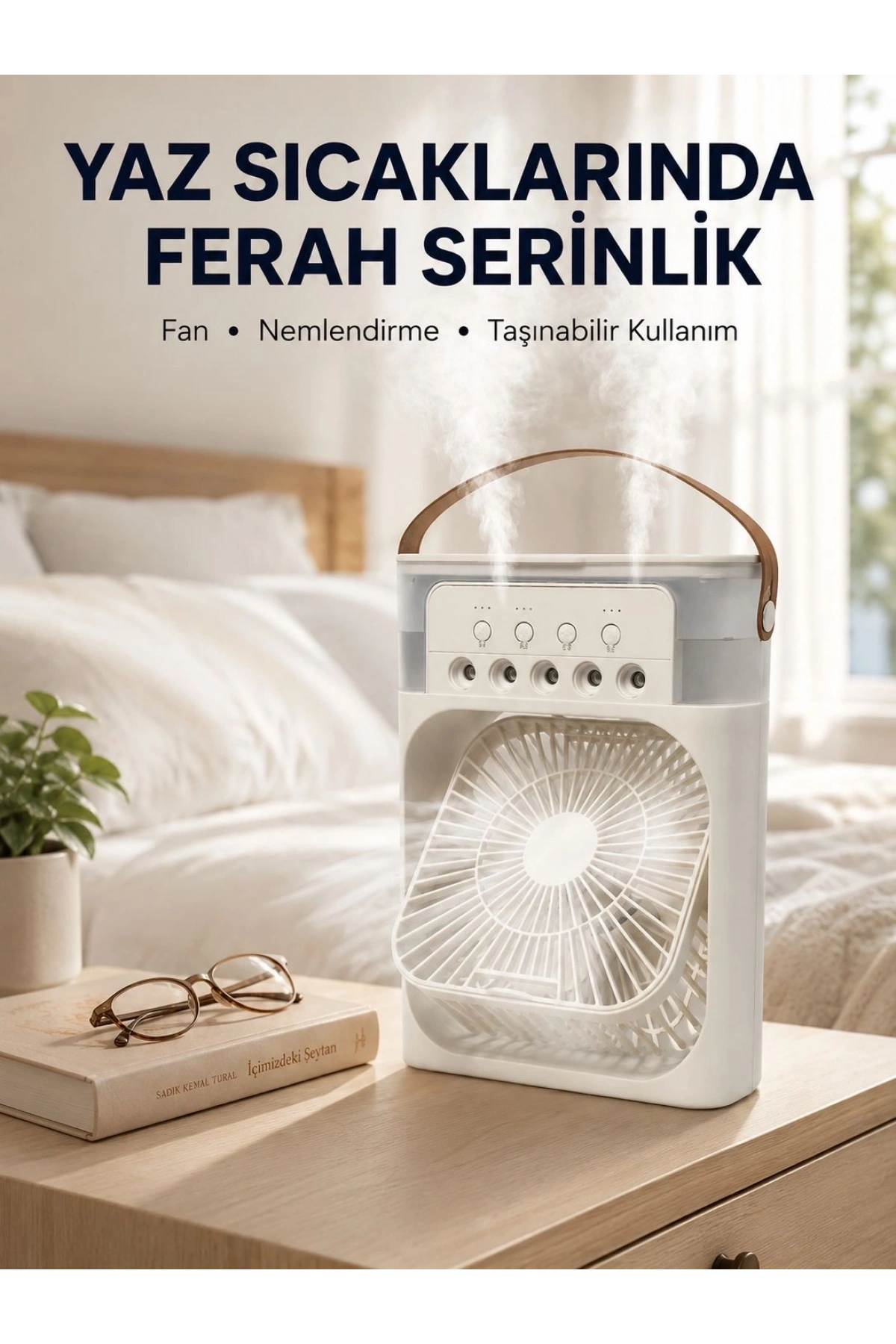 Taşınabilir 3ü 1 Arada Mini Fan | Nemlendirici + Soğutucu + Gece Lambası Yeni Nesil