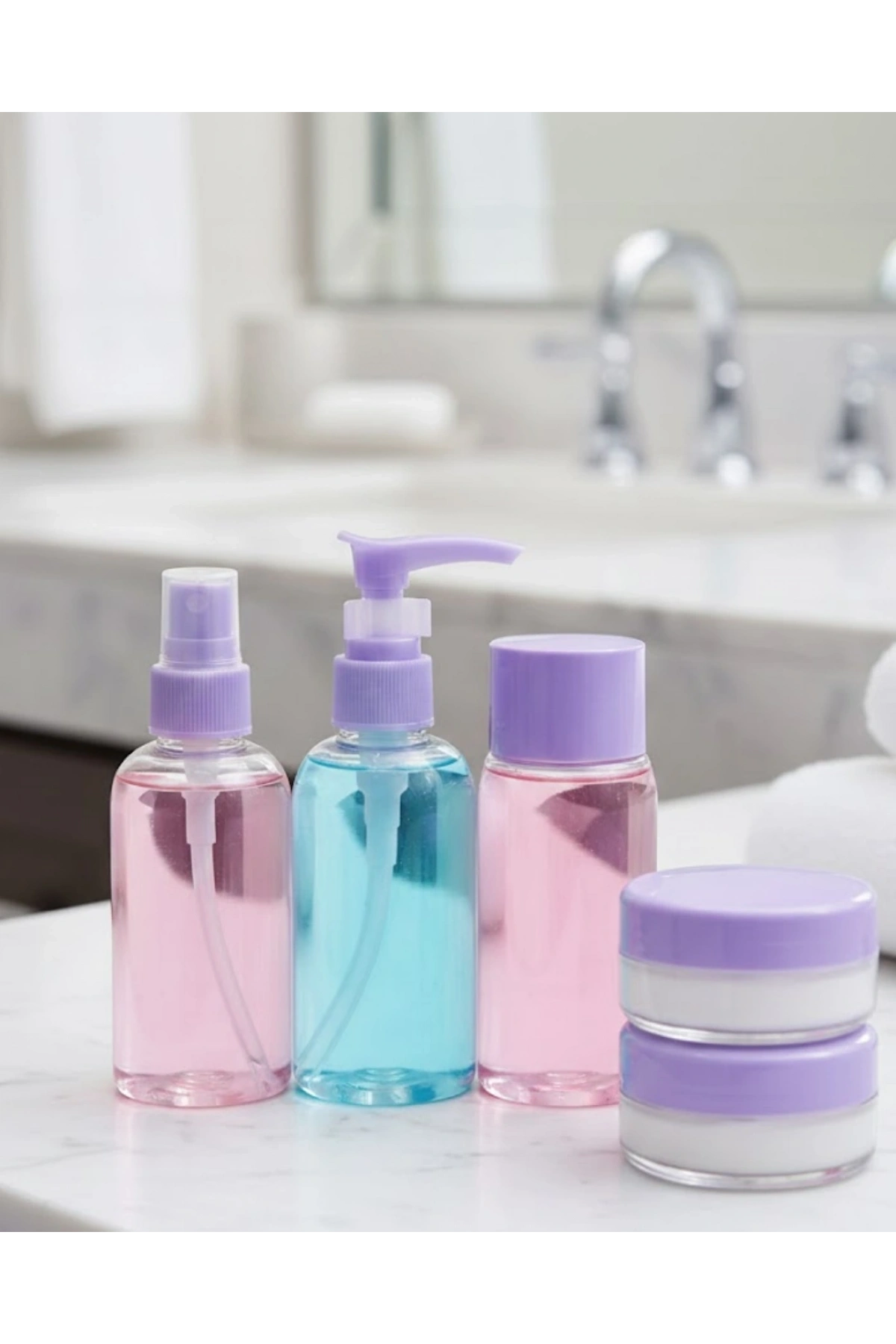 Taşınabilir 5’li Seyahat Banyo Seti Şeffaf Kozmetik Kapları