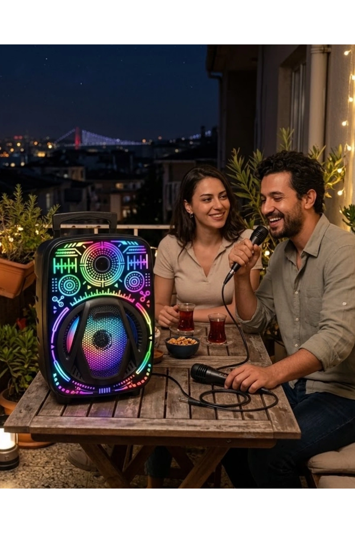 Taşınabilir Bluetooth Speaker Mikrofonlu RGB Işıklı Karaoke Ses Sistemi