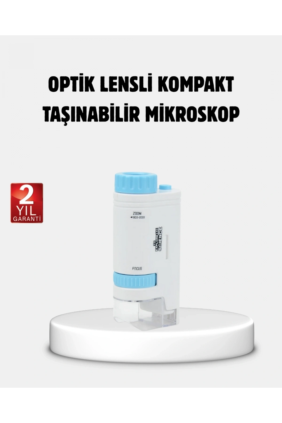 Taşınabilir Eğitim Mikroskobu 80X–200X LED Işıklı ve Darbeye Dayanıklı
