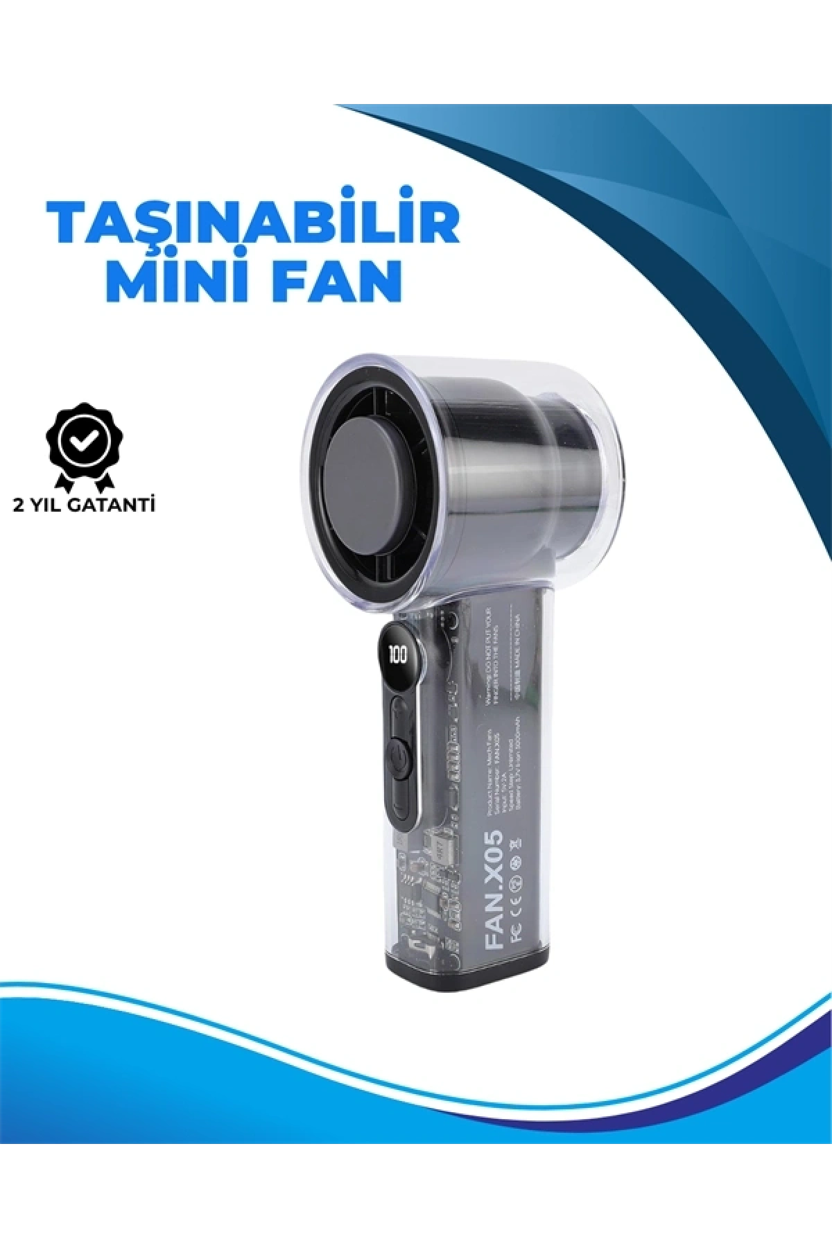 Taşınabilir El Fanı  100 Seviyeli Rüzgar Hızı Ayarı  Sessiz Çalışma - Dijital Ekranlı