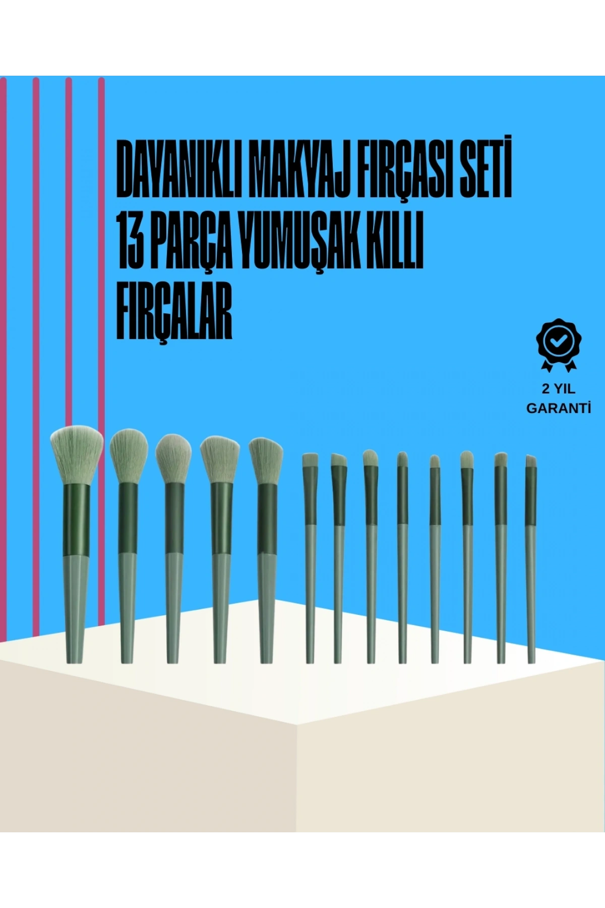 Taşınabilir Ergonomik Yapılı 13 Adet Fiber Kıllı Yüz ve Göz Makyaj Fırçası Seti