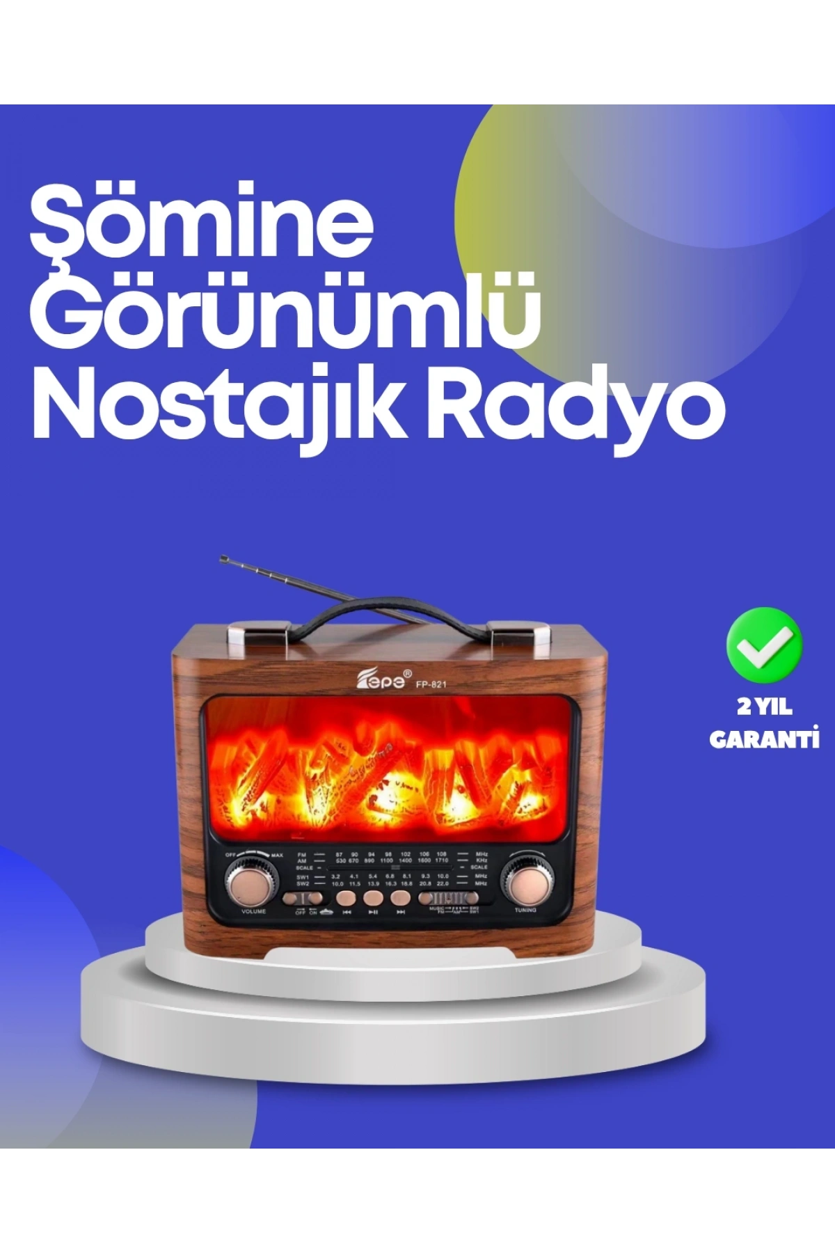 Taşınabilir Kamp Hoparlörü – Solar Şarjlı, Şömine Efektli, 7W Güçlü Ses