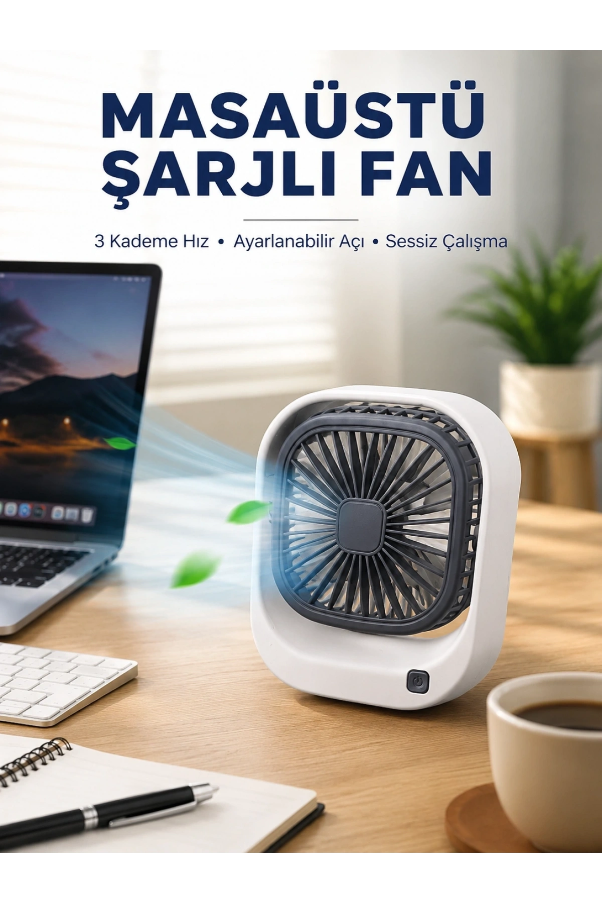 Taşınabilir Masaüstü Fan Ayarlanabilir Açılı Şarjlı Tasarım