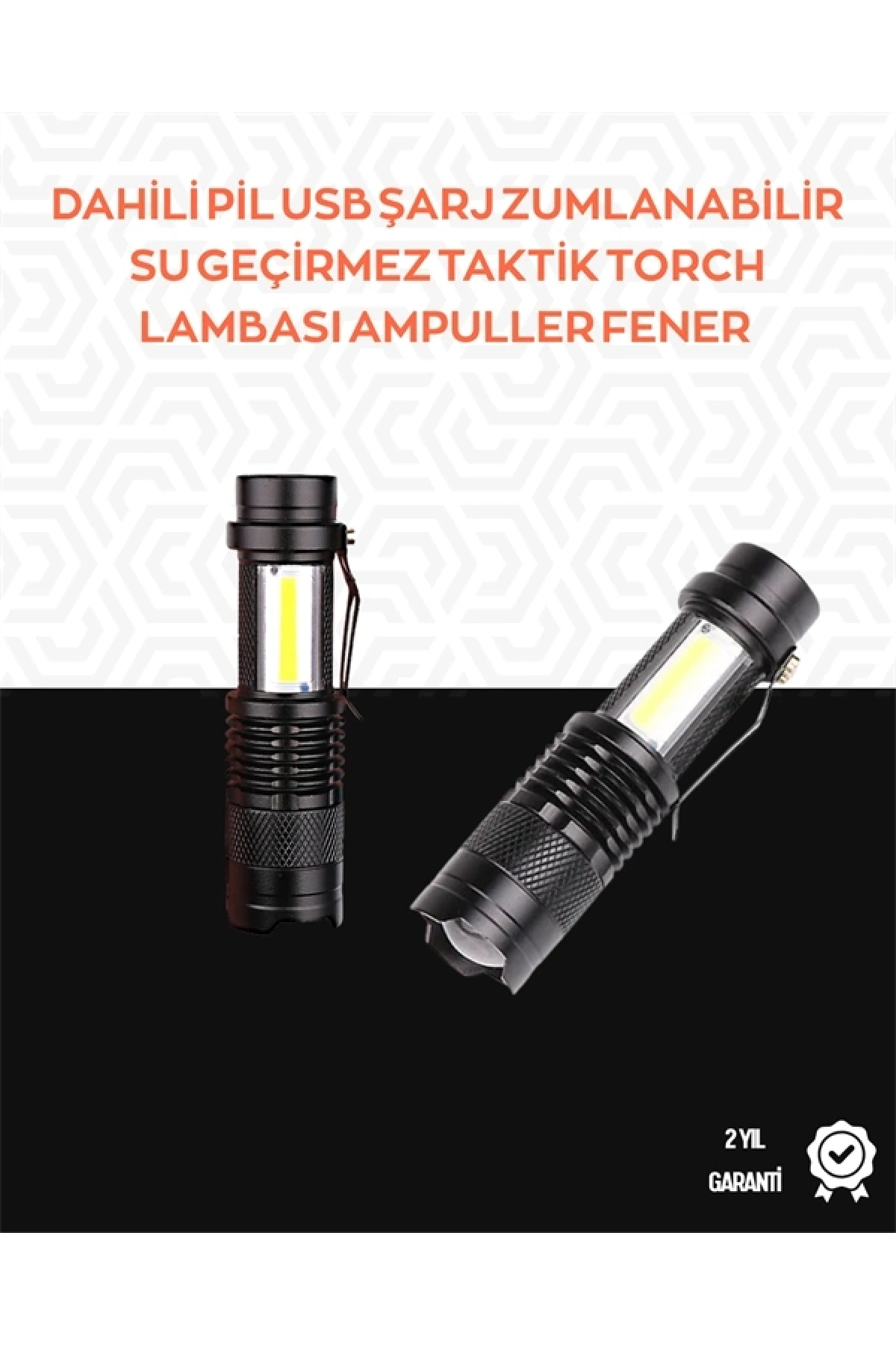 Taşınabilir Şarjlı LED Fener - 4 Modlu, 2000LM, Ayarlanabilir Odak