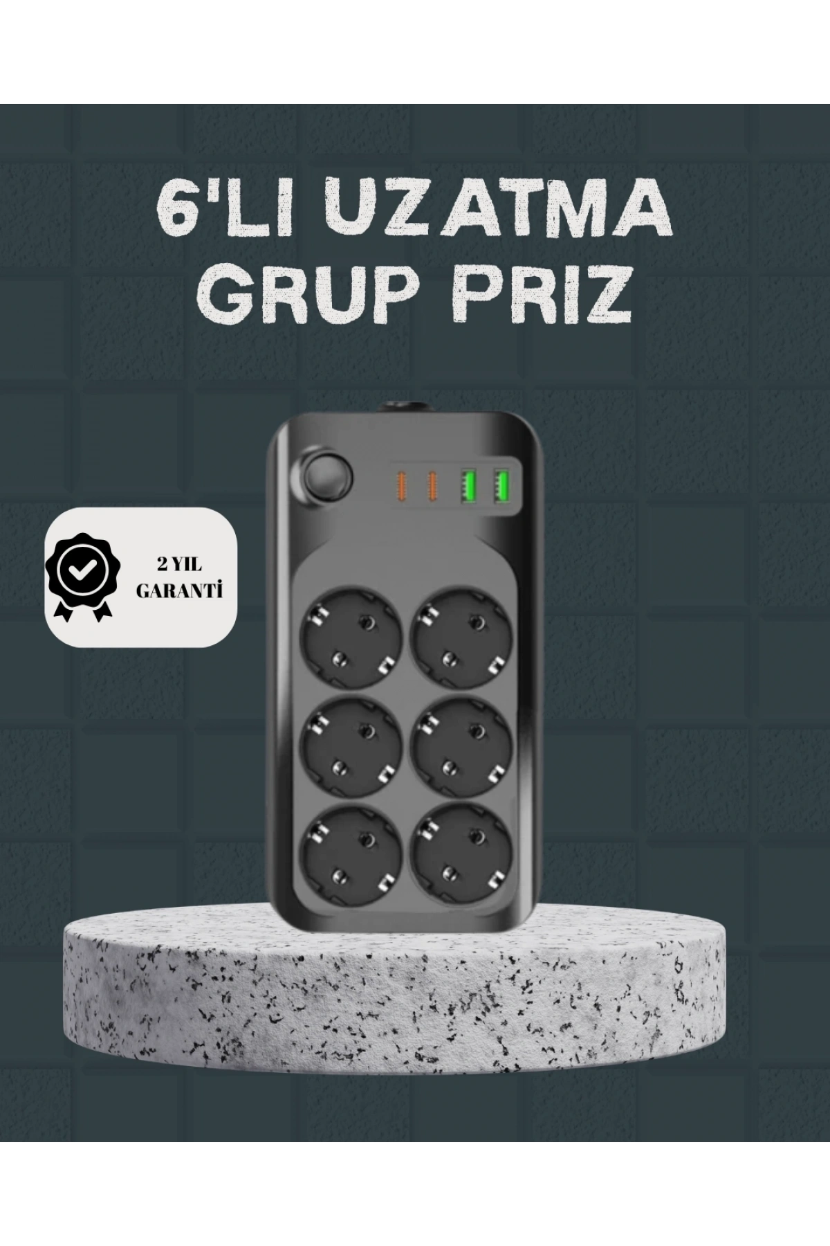 Termal Akım Korumalı 6’lı Uzatma Priz USB Type-C Hızlı Şarj 2500W