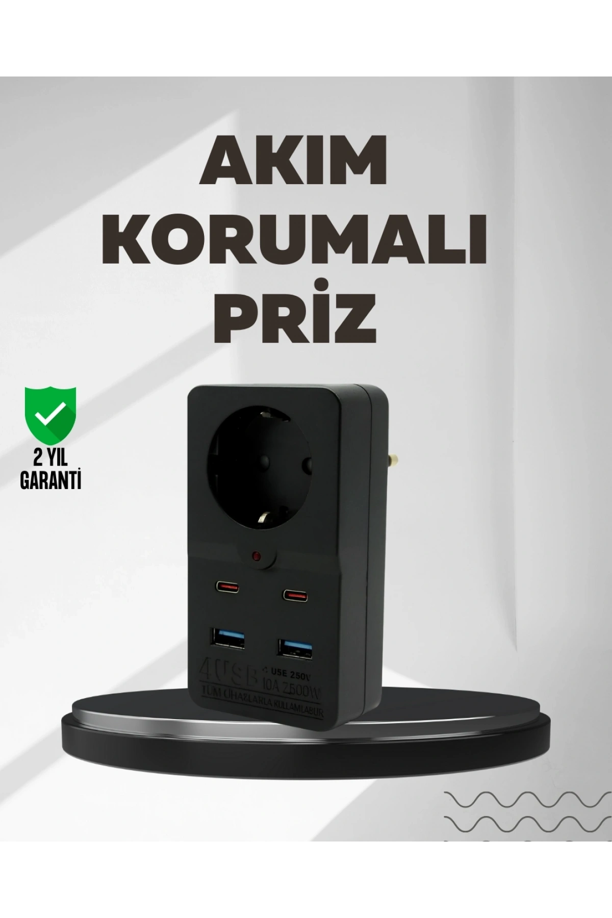 Tip Akım Koruma Prizi 10A 2500W USB Type C Destekli