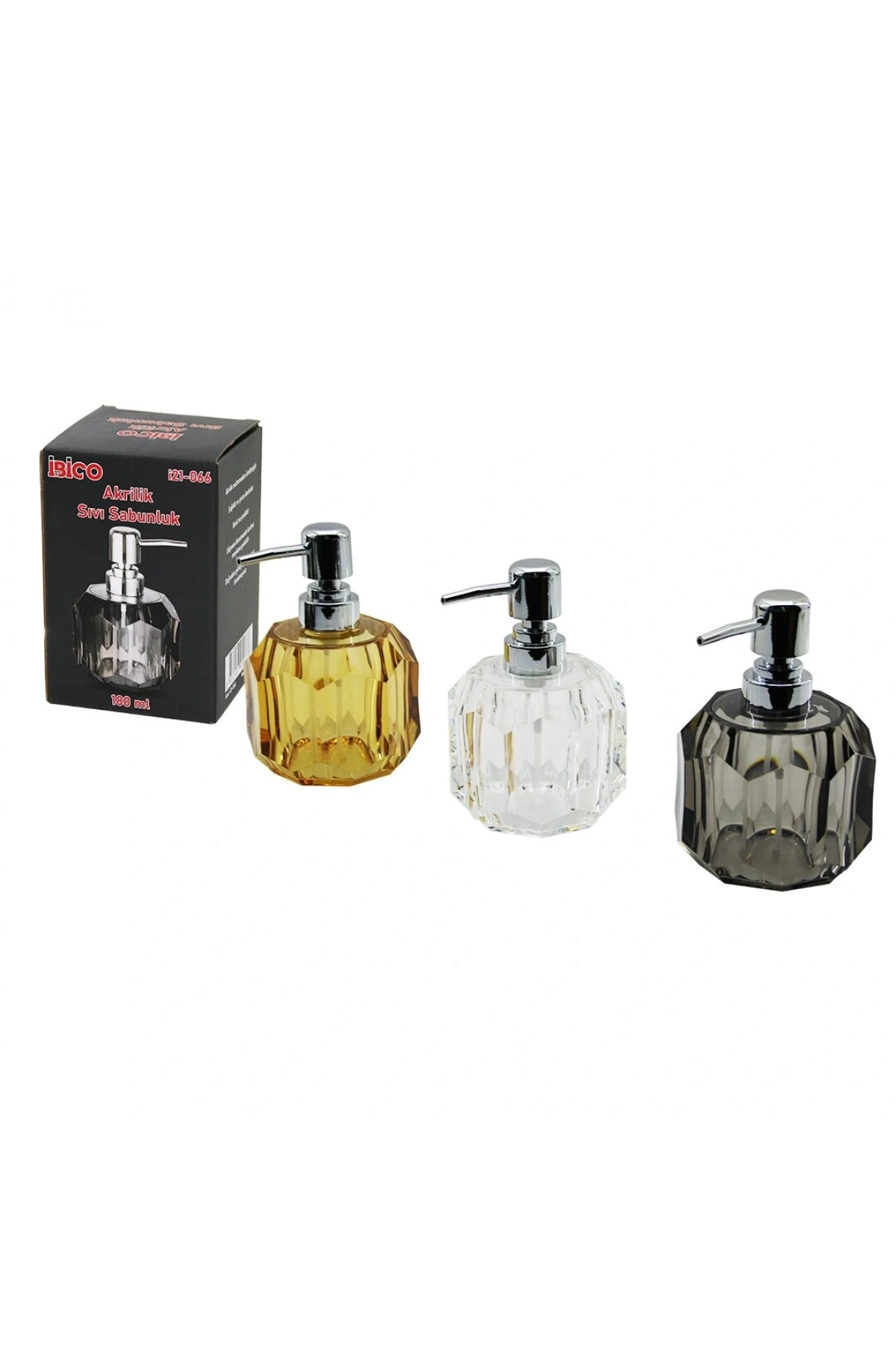 TOMBUL YUVARLAK - PRİZMA  ŞEFFAF - RENKLİ   AKRİLİK - MİKA KRİSTAL  SIVI SABUNLUK  180ML (5047)