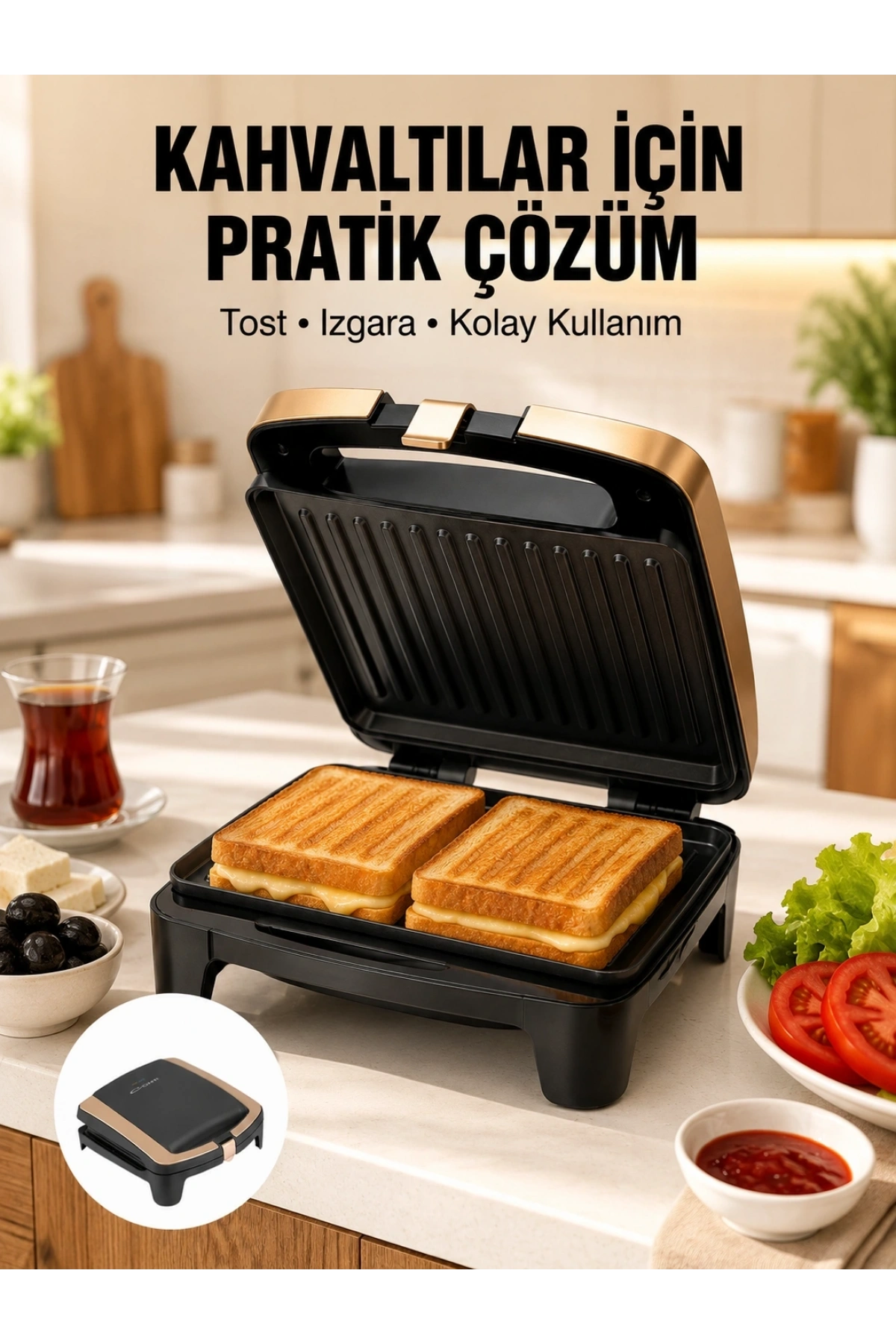 Tost Makinesi Yapışmaz Plaka 1500 Watt Güçlü Performans Yeni Nesil