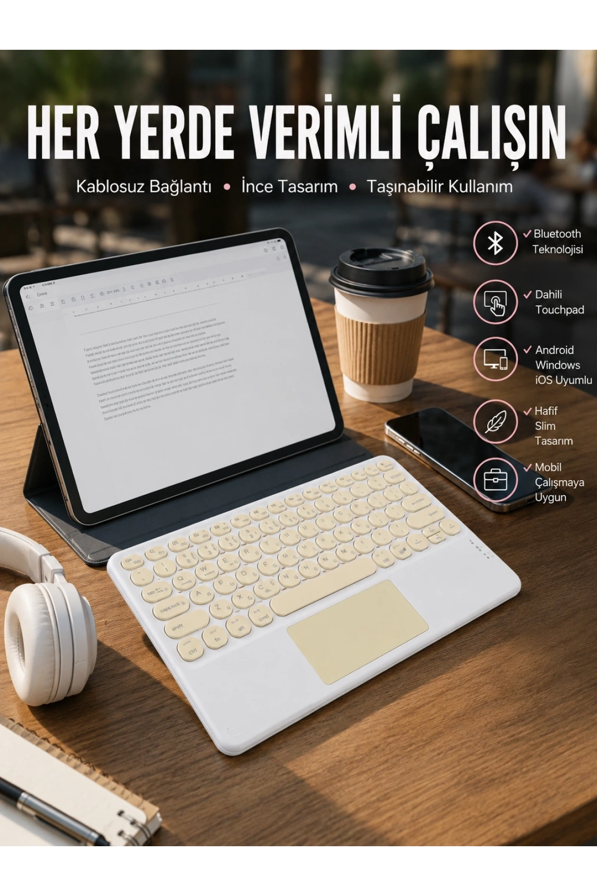 Touchpad Uyumlu Bluetooth Klavye Slim Kablosuz Wifi Q Klavye