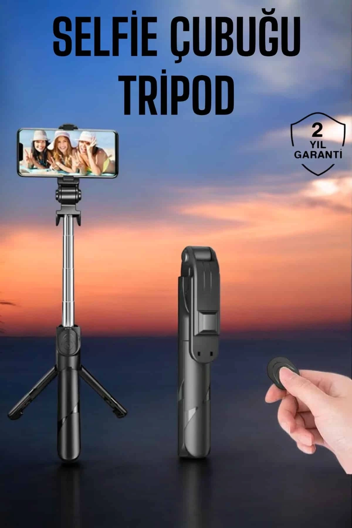 Tripod Kablosuz Bluetooth Bağlantılı Selfie Çubuğu 360 Derece Dönebilen