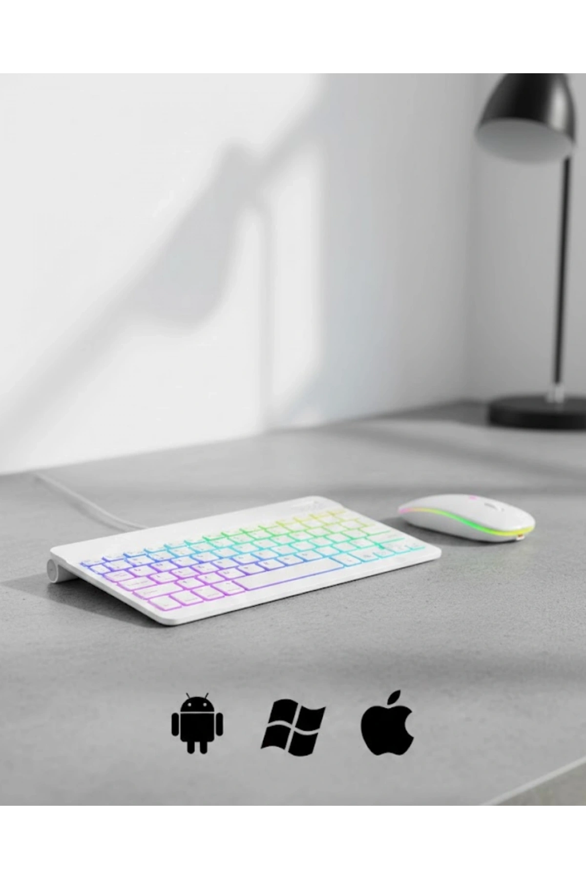 Türkçe Q Aydınlatmalı Klavye Mouse Seti Kablosuz Bluetooth Destekli