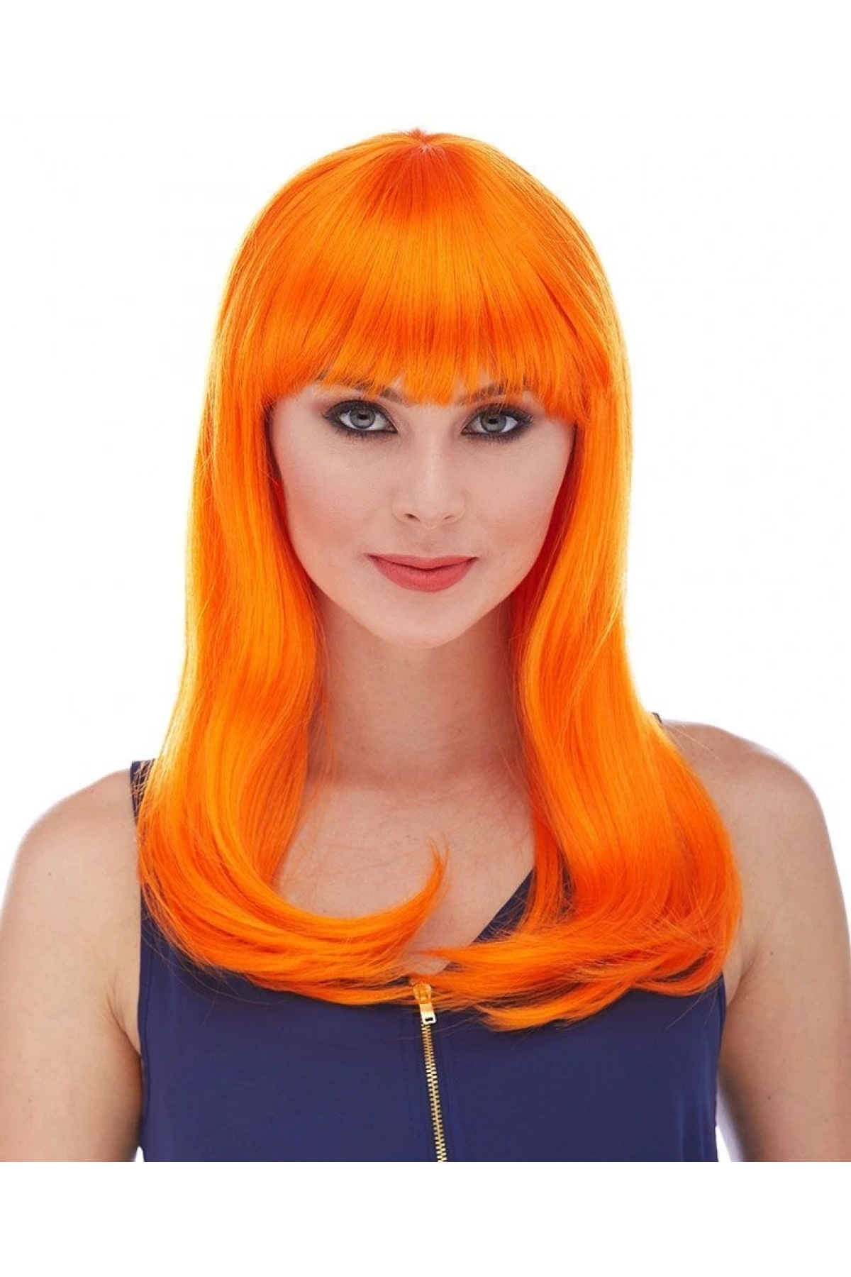 Turuncu Renk Uzun Düz Parti Peruğu (5047)