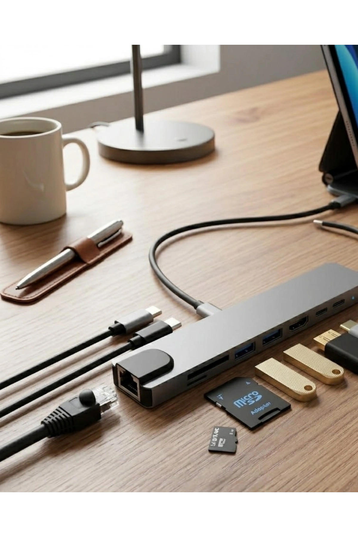 Type C Çoklu Port Hub 8 Port USB HDMI SD Kart Ethernet Adaptör