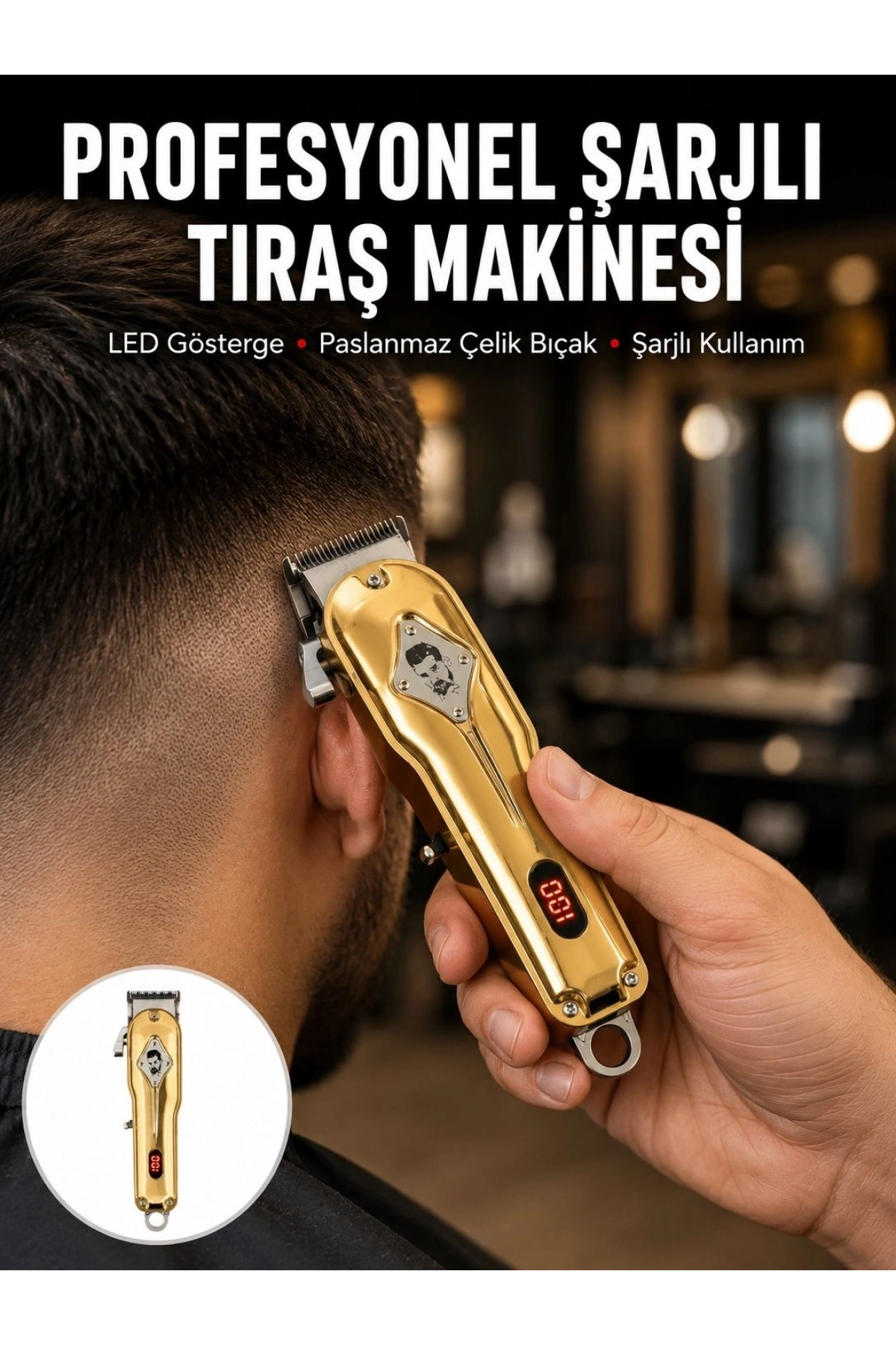 Type-C Şarjlı LCD Ekranlı Profesyonel Saç Sakal Tıraş Makinesi Yeni Nesil