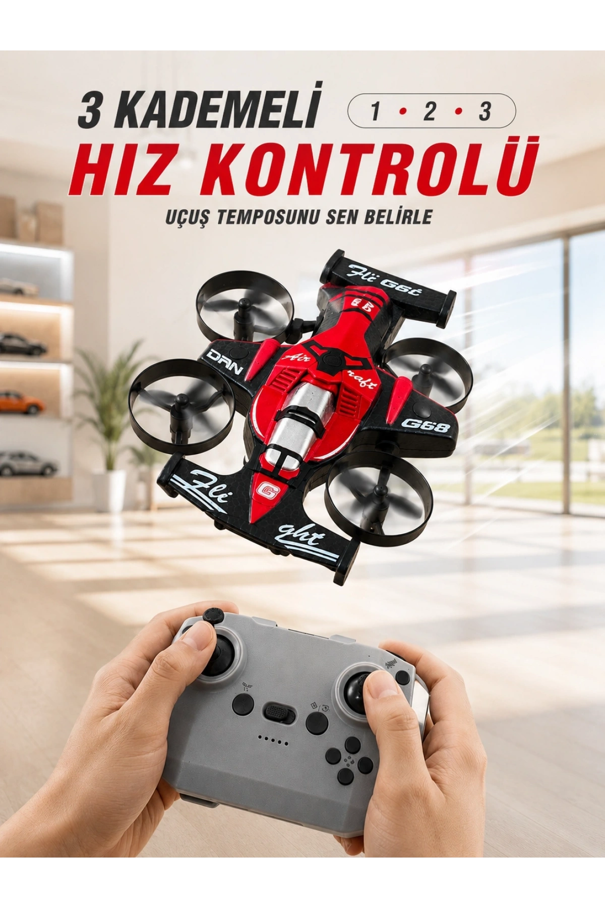 Uçan Araba Drone 4 Korumalı Pervaneli 360° Akrobatik Hareket Uzaktan Kumandalı