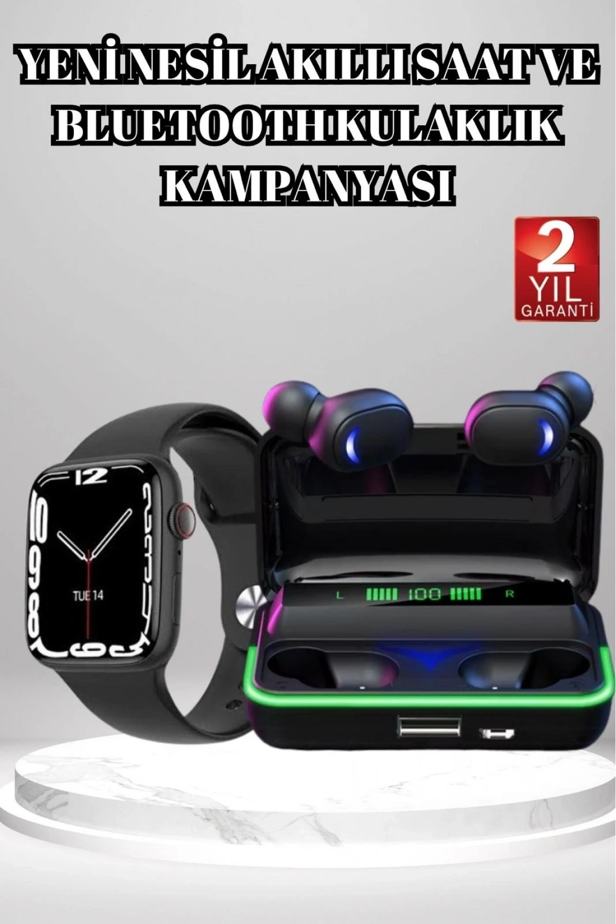 Ucuz ve Kaliteli Kulaklıklı Saat Seti Bluetooth Bağlantılı Akıllı Saat ve Kulaklık